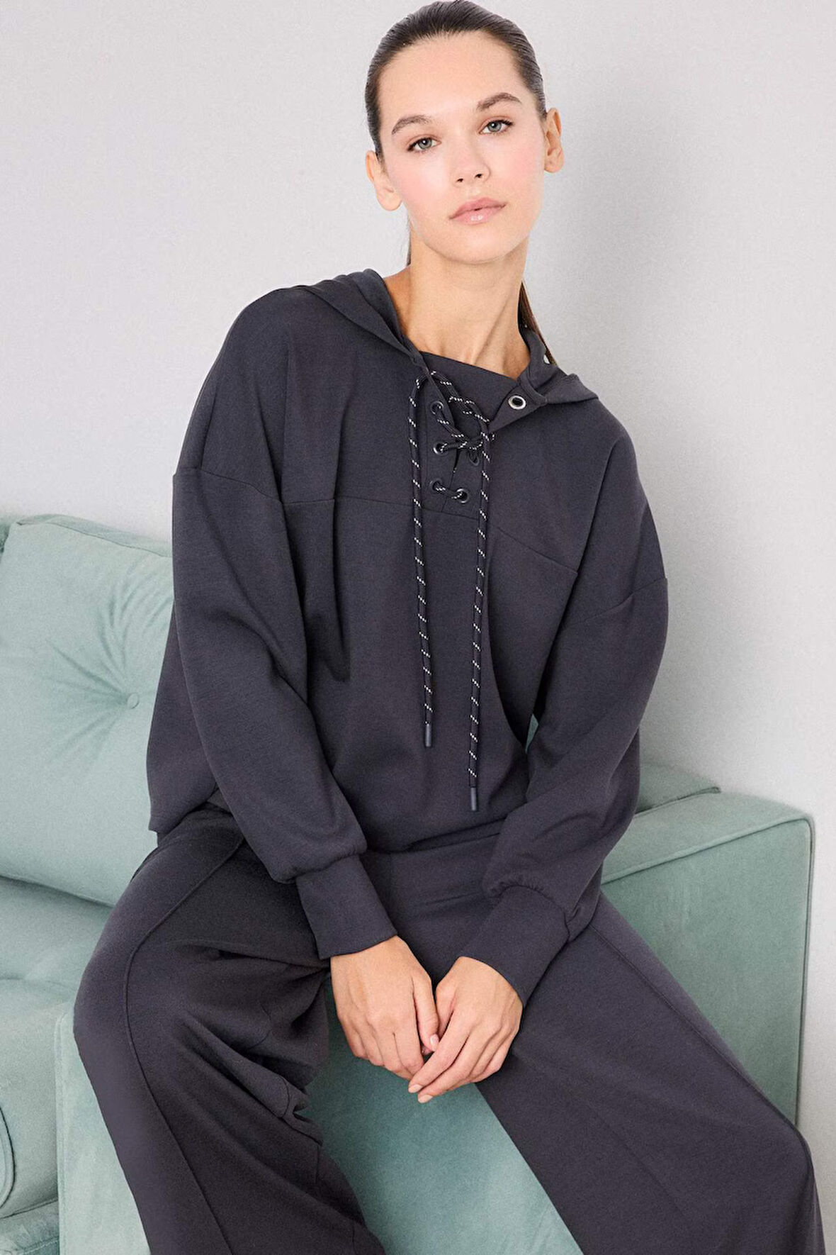 Modal Bağlama Detaylı Sweatshirt-Fall in Love Loungewear