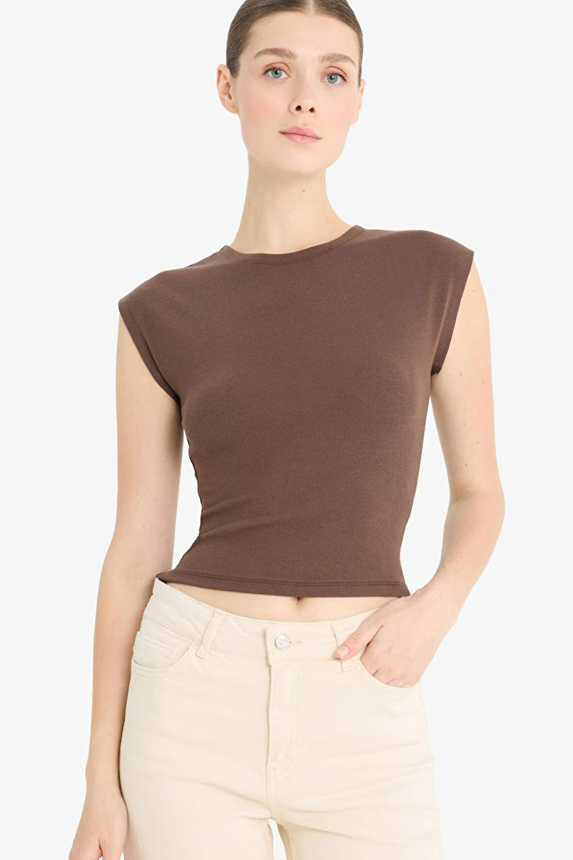 DeFacto Slim Fit Dar Kesim Bisiklet Yaka Basic Düz Modal Kısa Kollu Tişört F0685AX25SPBN151