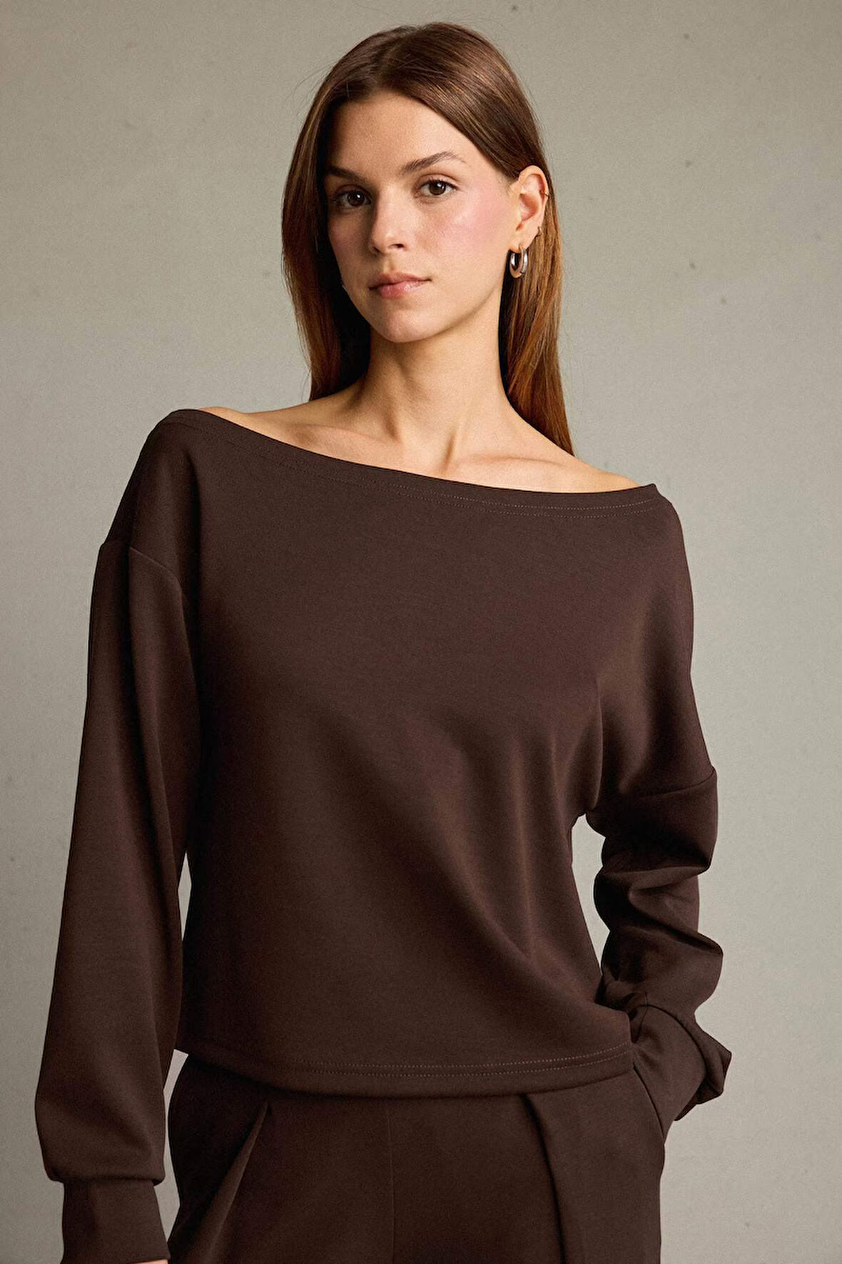 Kayık Yaka Modal Sweatshirt