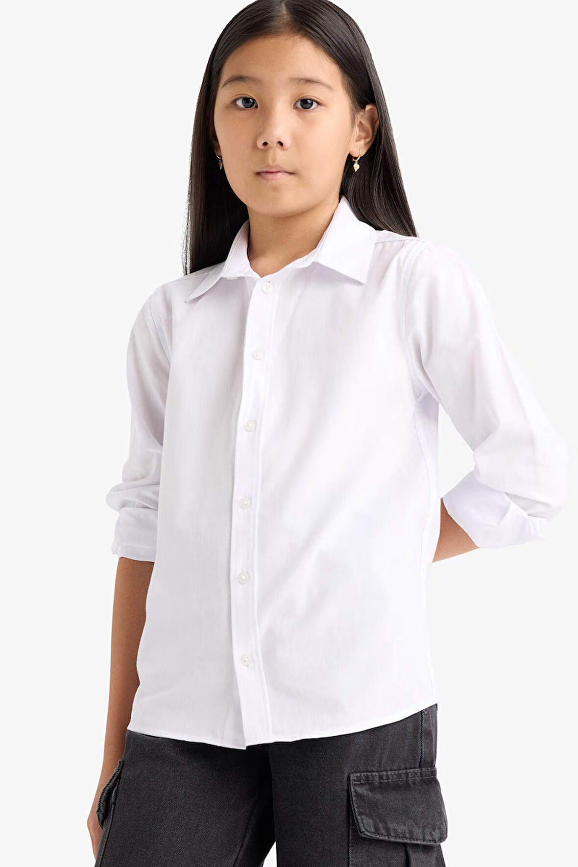 Erkek Çocuk Polo Yaka Poplin Uzun Kollu Gömlek