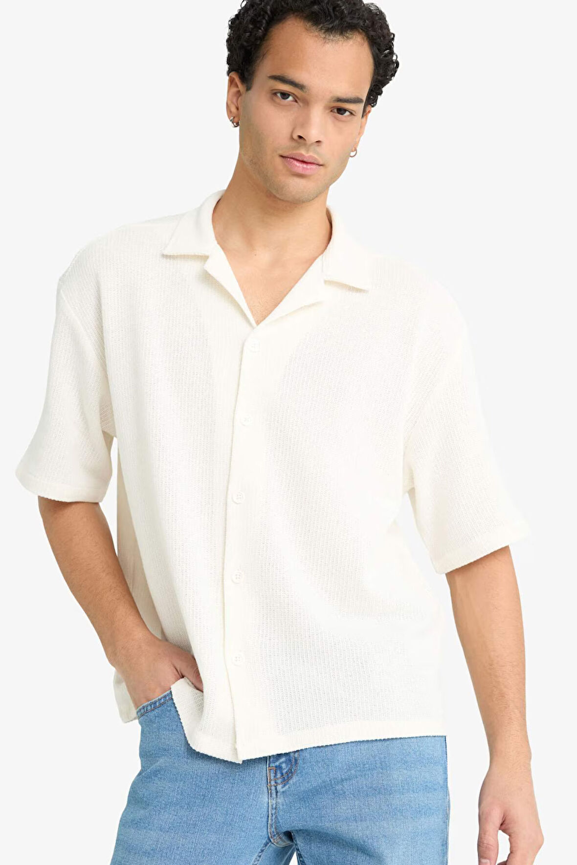 Boxy Fit Polo Yaka Penye Kısa Kollu Gömlek