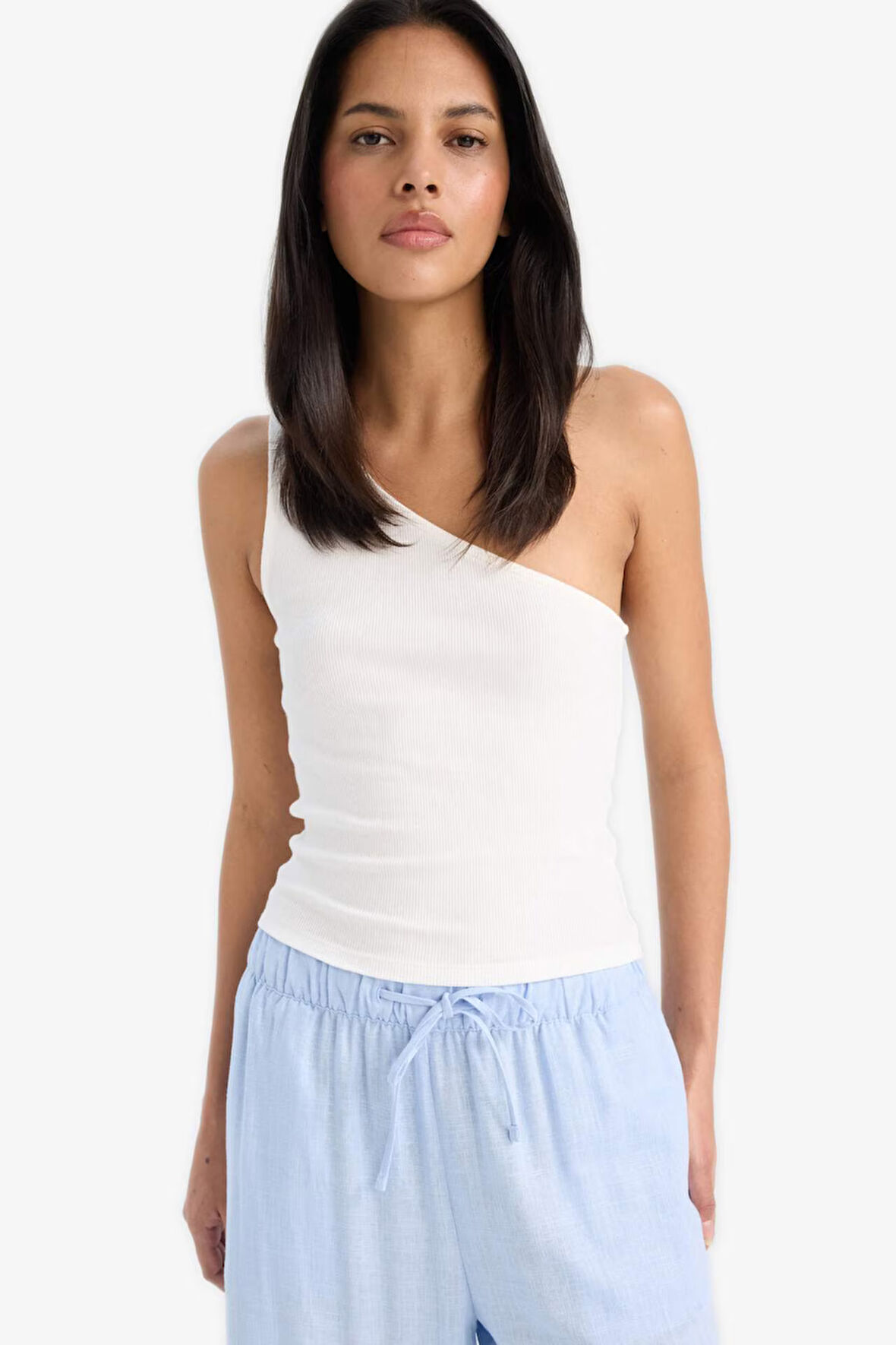 DeFacto Slim Fit Dar Kesim Tek Omuzlu Fitilli Kaşkorse Atlet A7453AX25SMER105