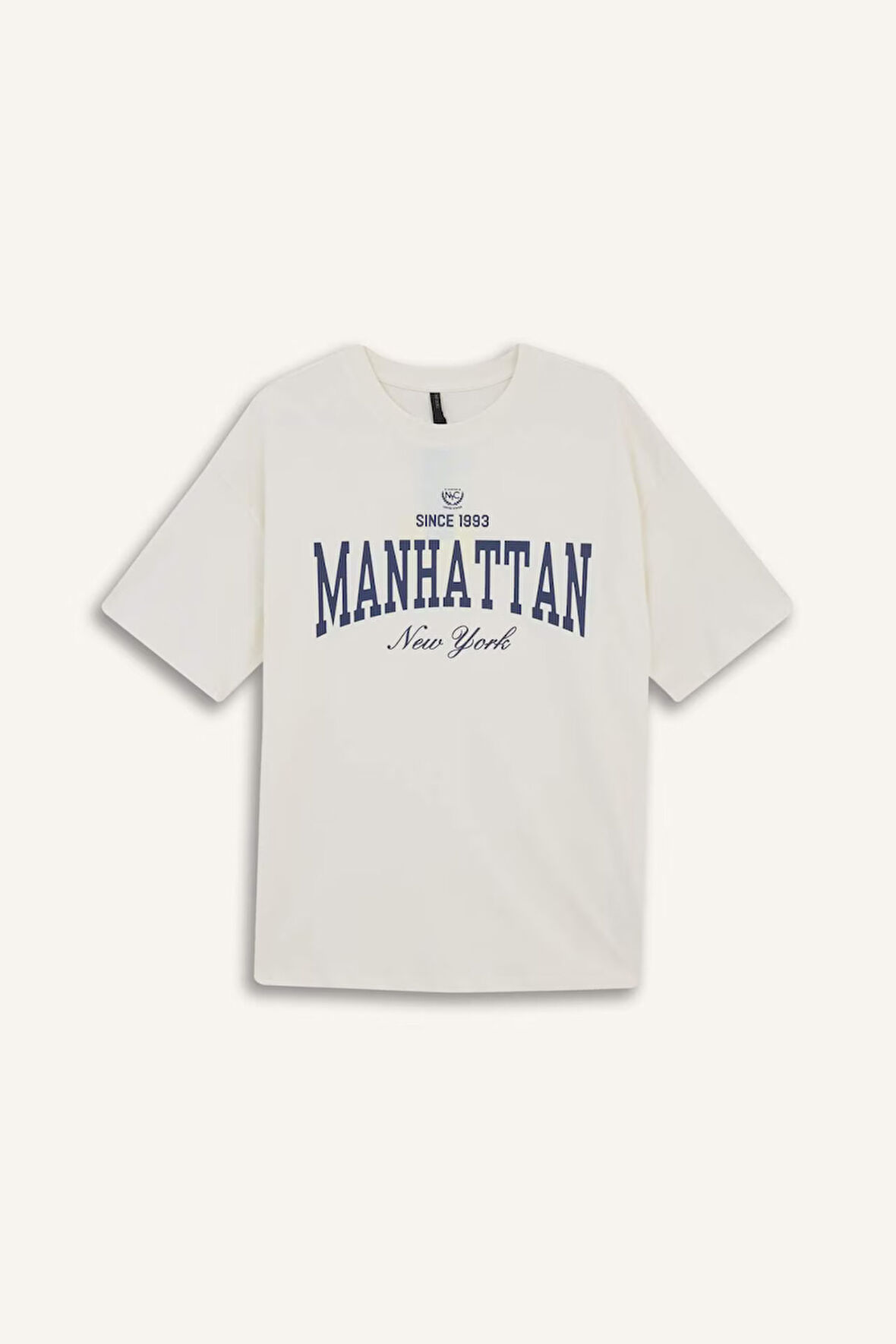 Oversize Geniş Kalıp Bisiklet Yaka Baskılı Kısa Kollu Tişört