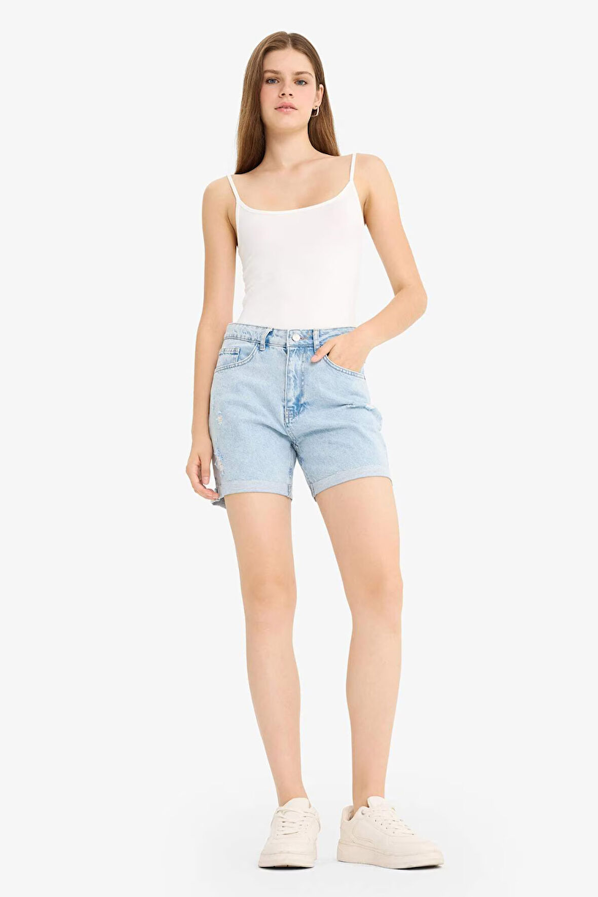 Boyfriend Yüksek Bel Duble Paça Jean Şort