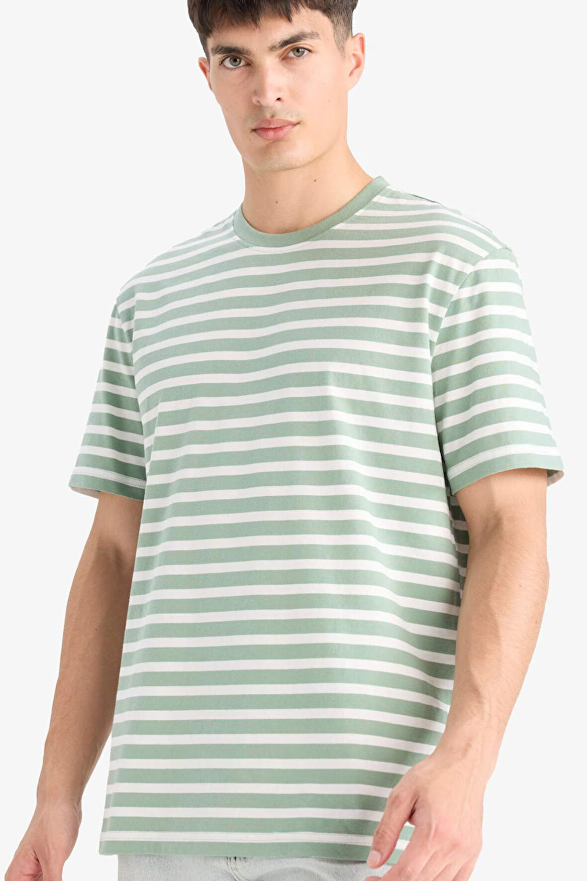 DeFacto %100 Pamuk Regular Fit Bisiklet Yaka Kısa Kollu Çizgili Tişört E2637AX25SMGN1265