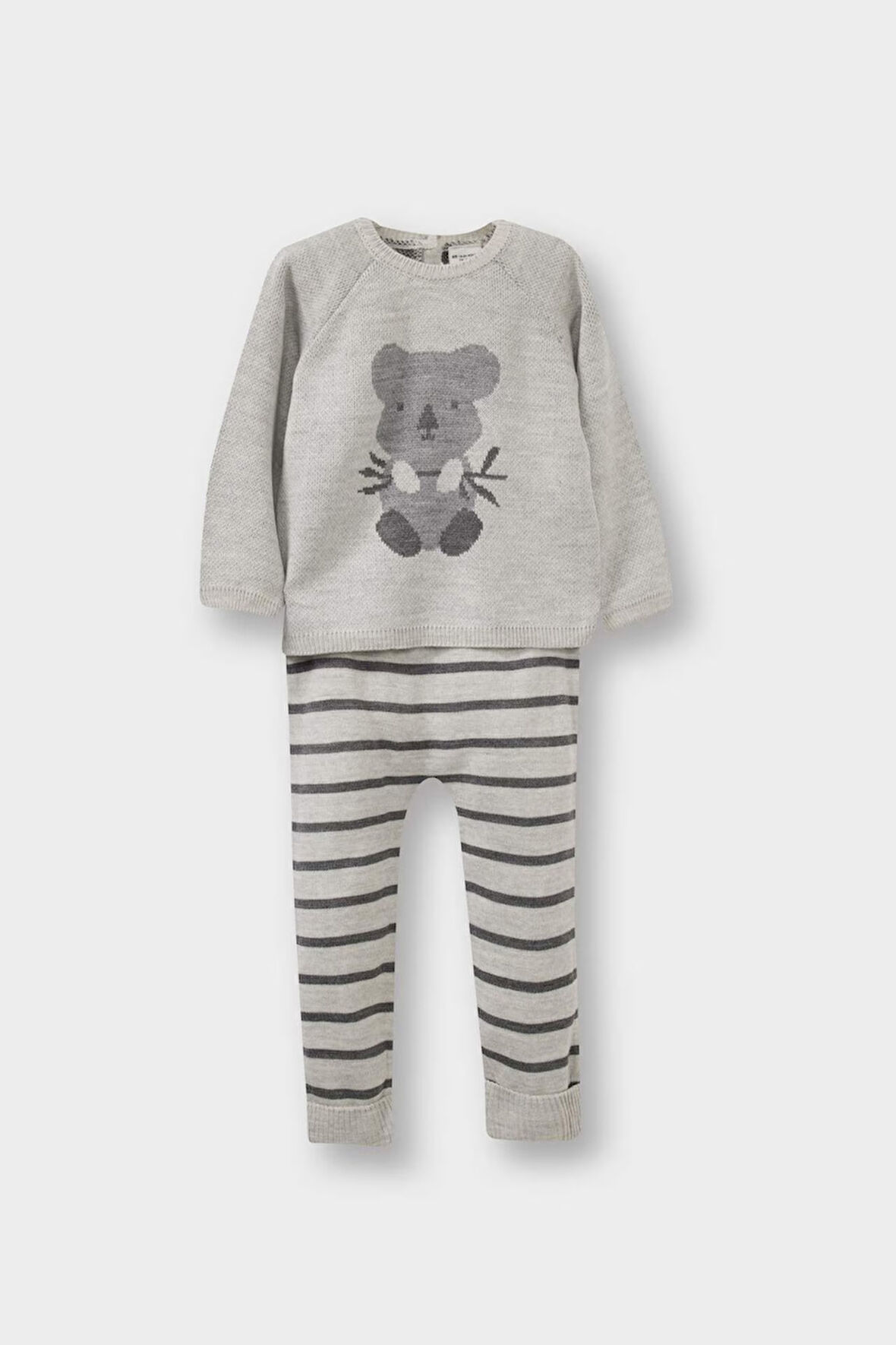 Erkek Bebek 2'li Takım Hayvan Desenli Triko Kazak Çizgili Alt