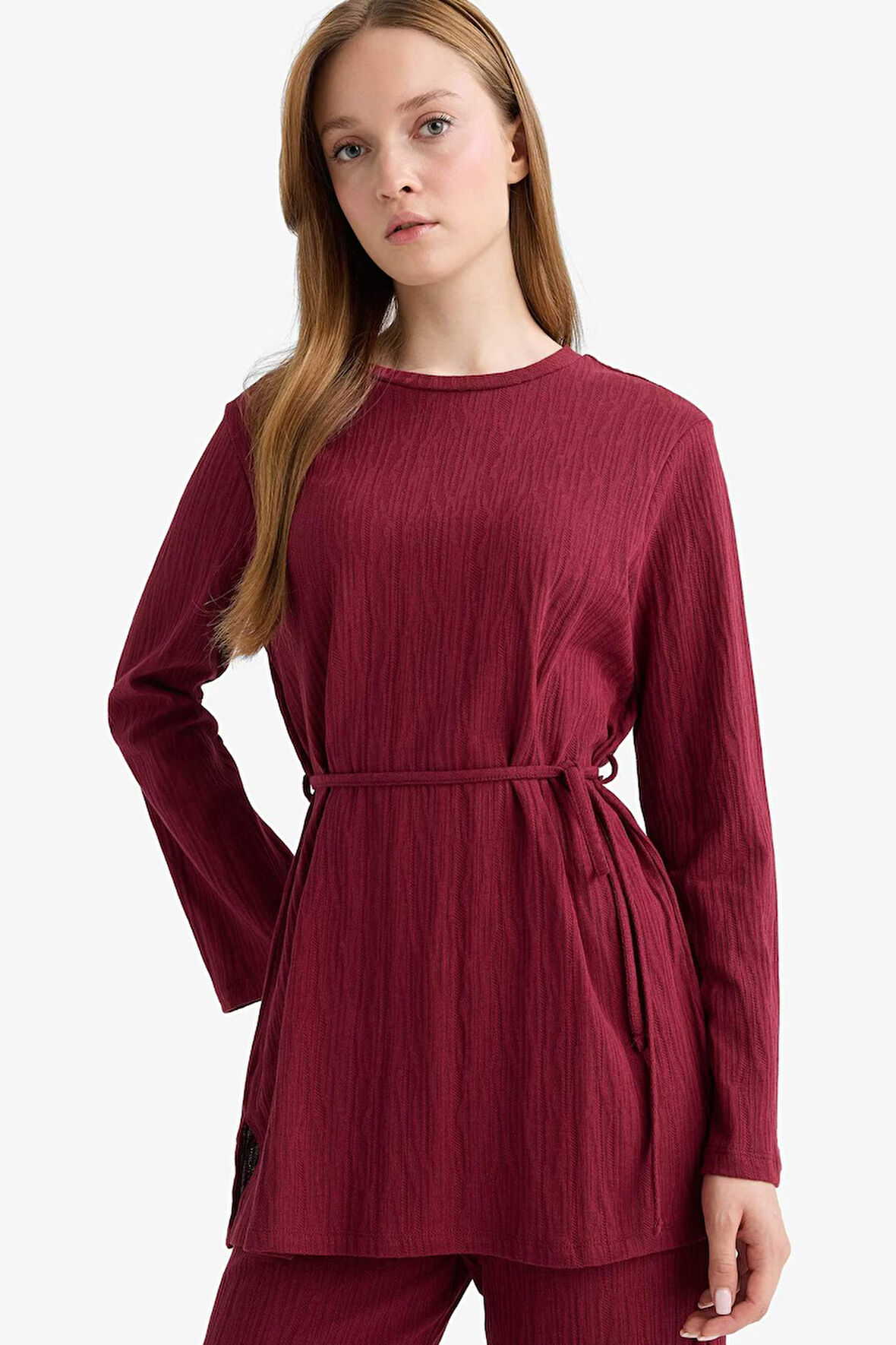 Regular Fit Bisiklet Yaka Bağlamalı Uzun Kollu Tunik