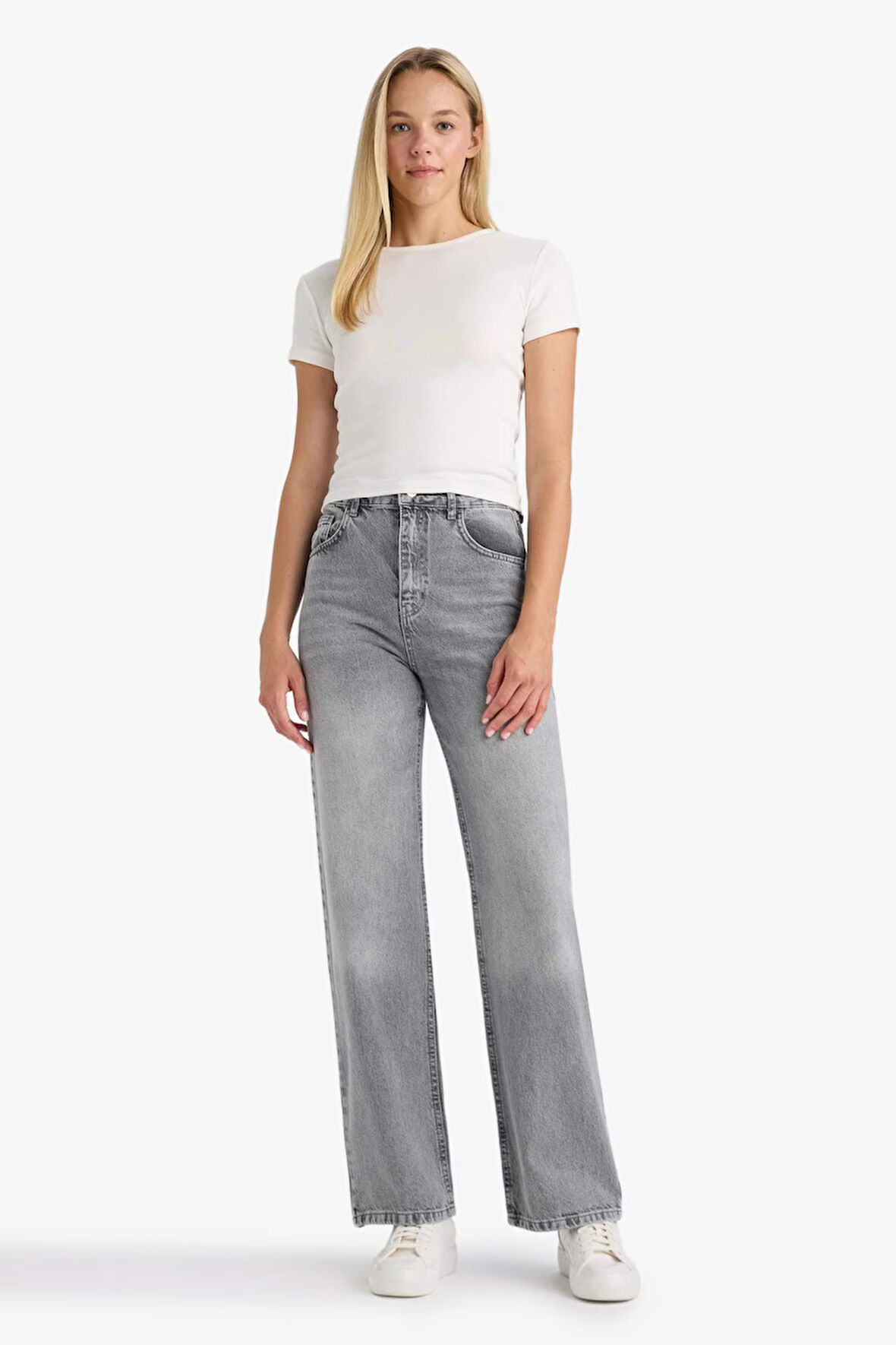 90's Wide Leg Yüksek Bel Uzun Jean Yıkamalı Pantolon