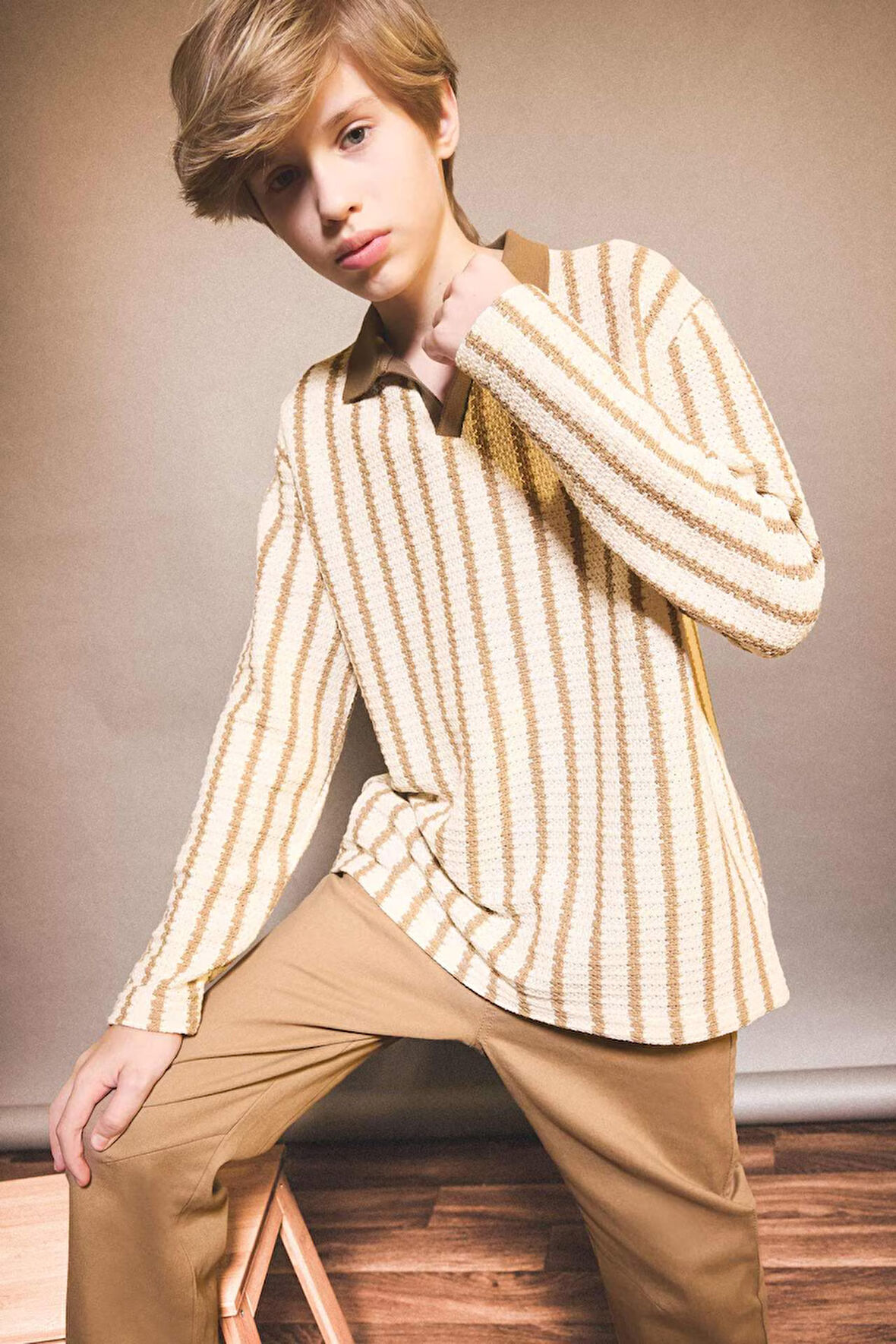 Erkek Çocuk Polo Yaka Çizgili Sweatshirt