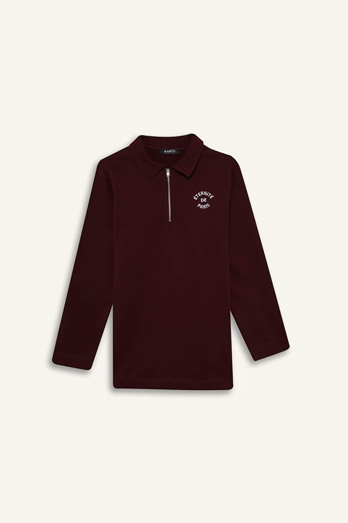 Regular Fit Polo Yaka Nakışlı Sweatshirt Kumaşı Sweatshirt Tunik