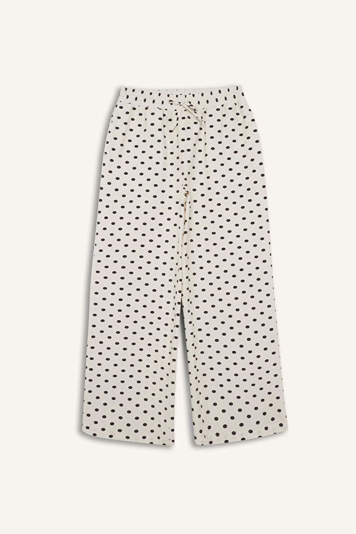 Straight Fit Çift Cepli Yüksek Bel Midi Puantiyeli Pantolon