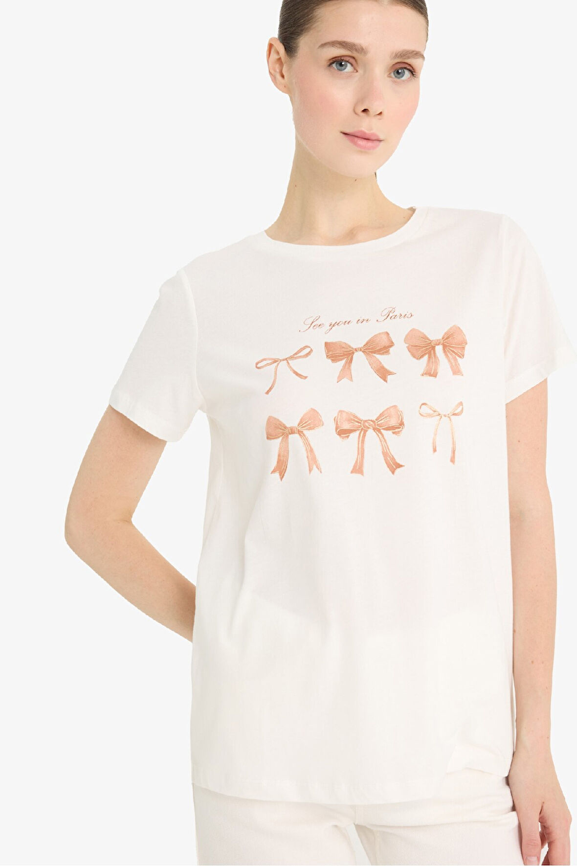 DeFacto Regular Fit Bisiklet Yaka Baskılı Penye Kısa Kollu Tişört F5689AX25SMER105