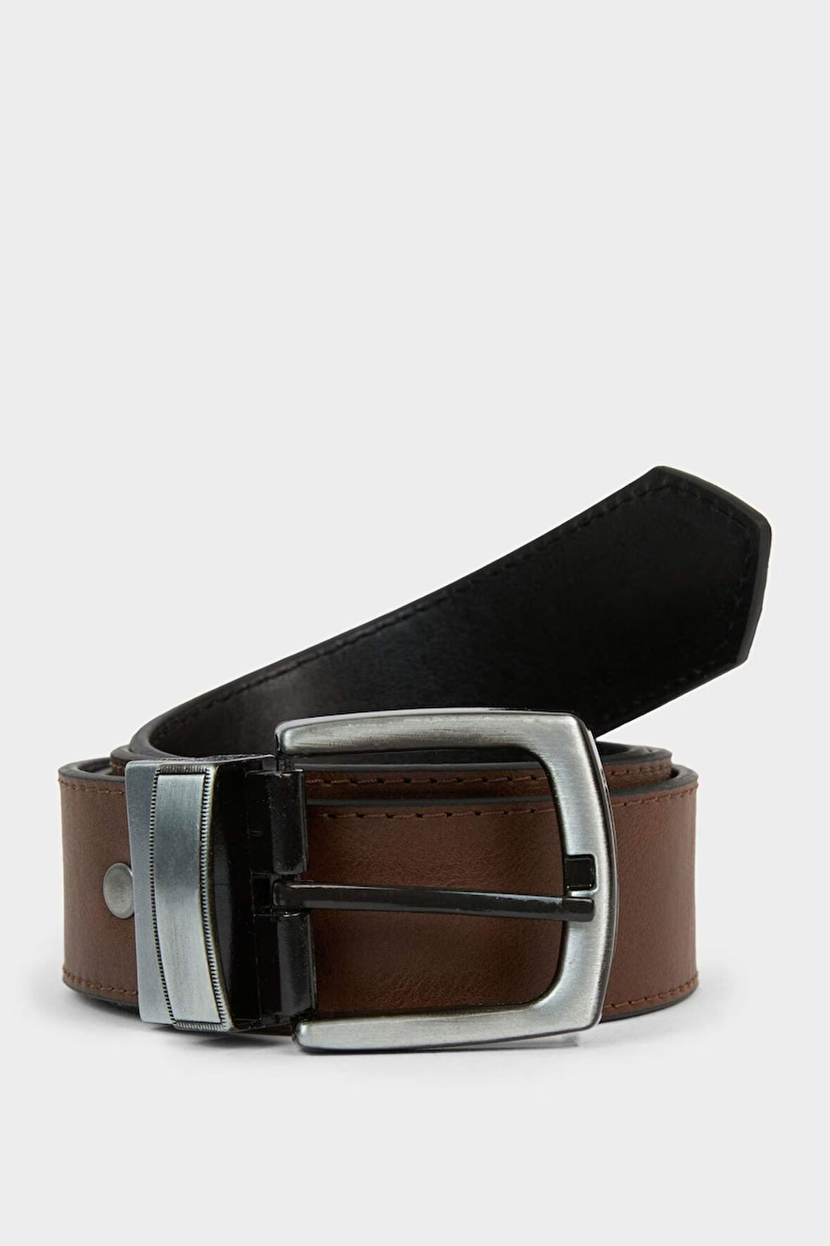 Erkek Çift Taraflı Toka Suni Deri Günlük Kemer