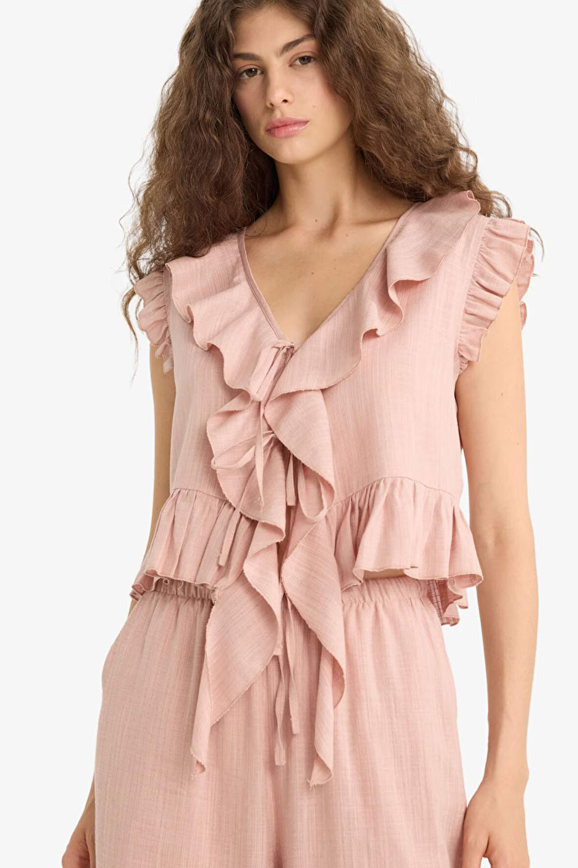 Regular Fit Dokulu Kısa Kollu Bluz