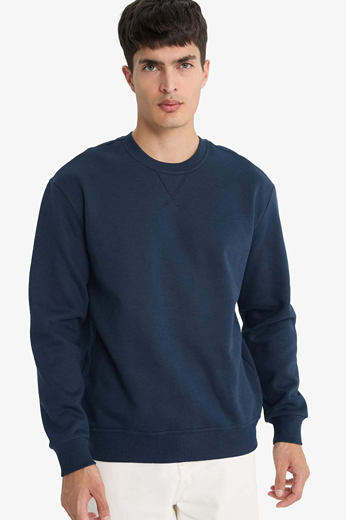 Regular Fit Bisiklet Yaka Basic Düz Kalın Sweatshirt