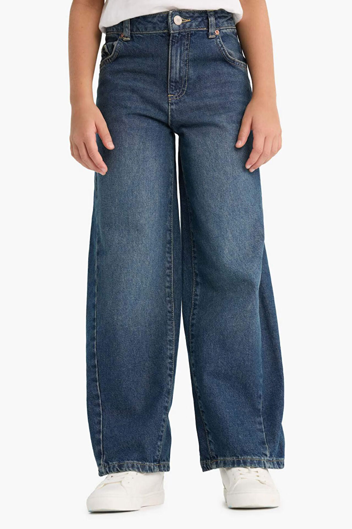 Kız Çocuk Balloon Fit Geniş Paça Jean Pantolon