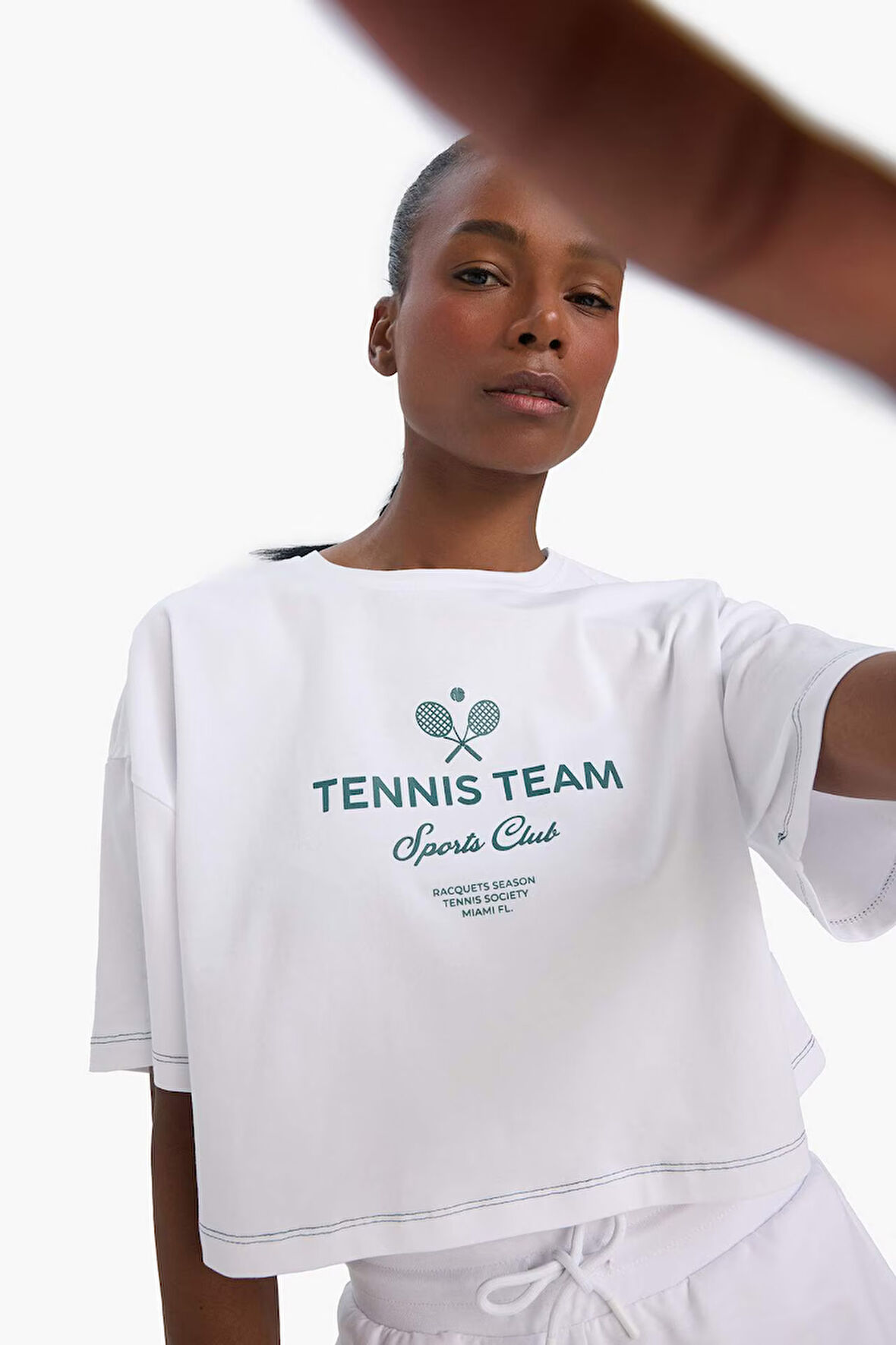 DeFactoFit Oversize Geniş Kalıp Bisiklet Yaka Baskılı Sporcu Kısa Kollu Tişört E3597AX25SMWT34