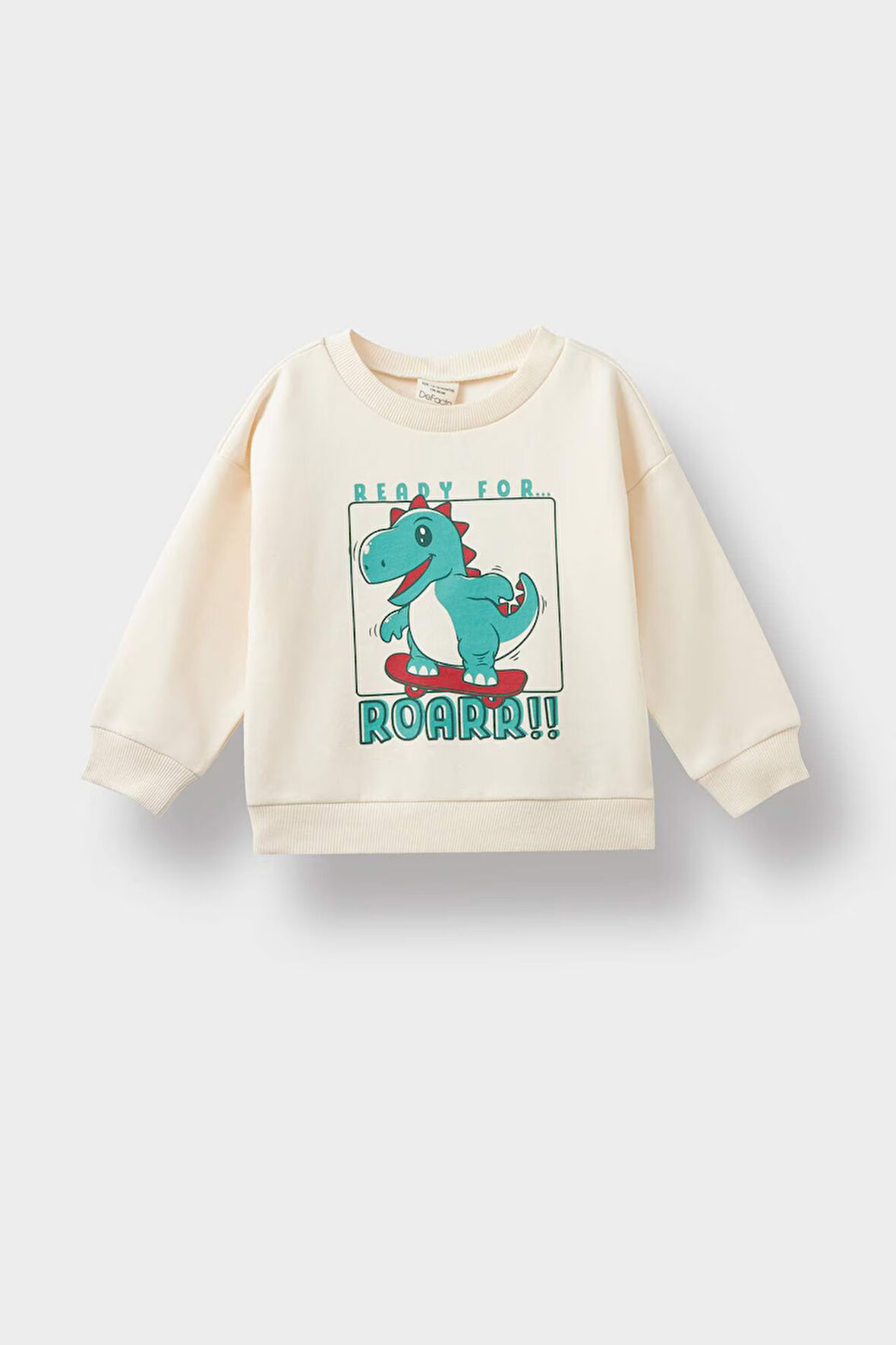 Erkek Bebek Bisiklet Yaka Dinozor Baskılı İçi Yumuşak Tüylü Sweatshirt