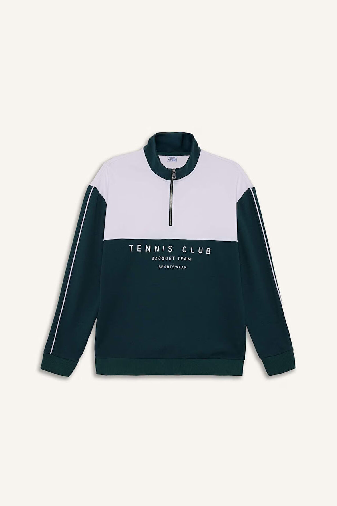 DeFactoFit Boxy Fit Dik Yaka Yarım Fermuarlı Baskılı Sporcu Sweatshirt