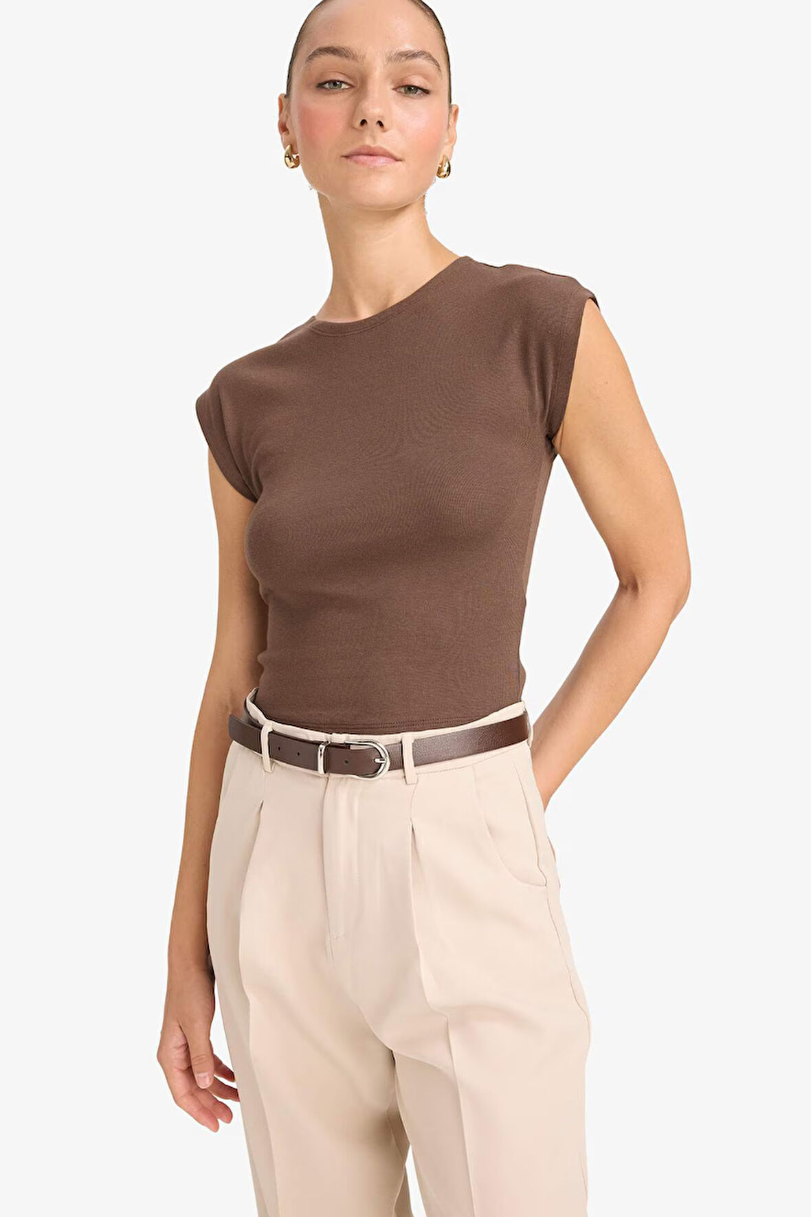 Slim Fit Dar Kesim Bisiklet Yaka Basic Düz Modal Kısa Kollu Tişört