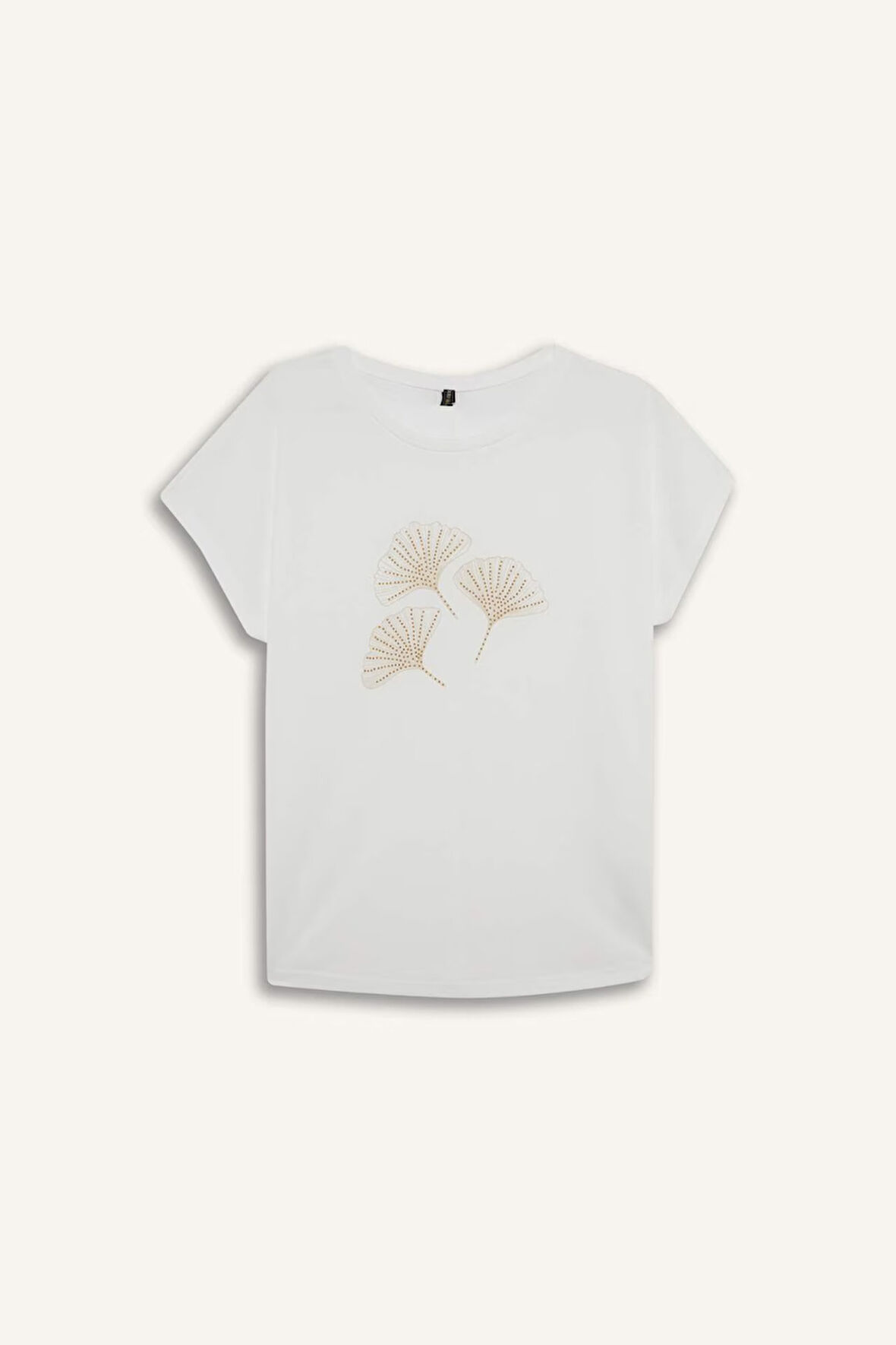 Bisiklet Yaka Taş Baskılı Kısa Kollu Tişört