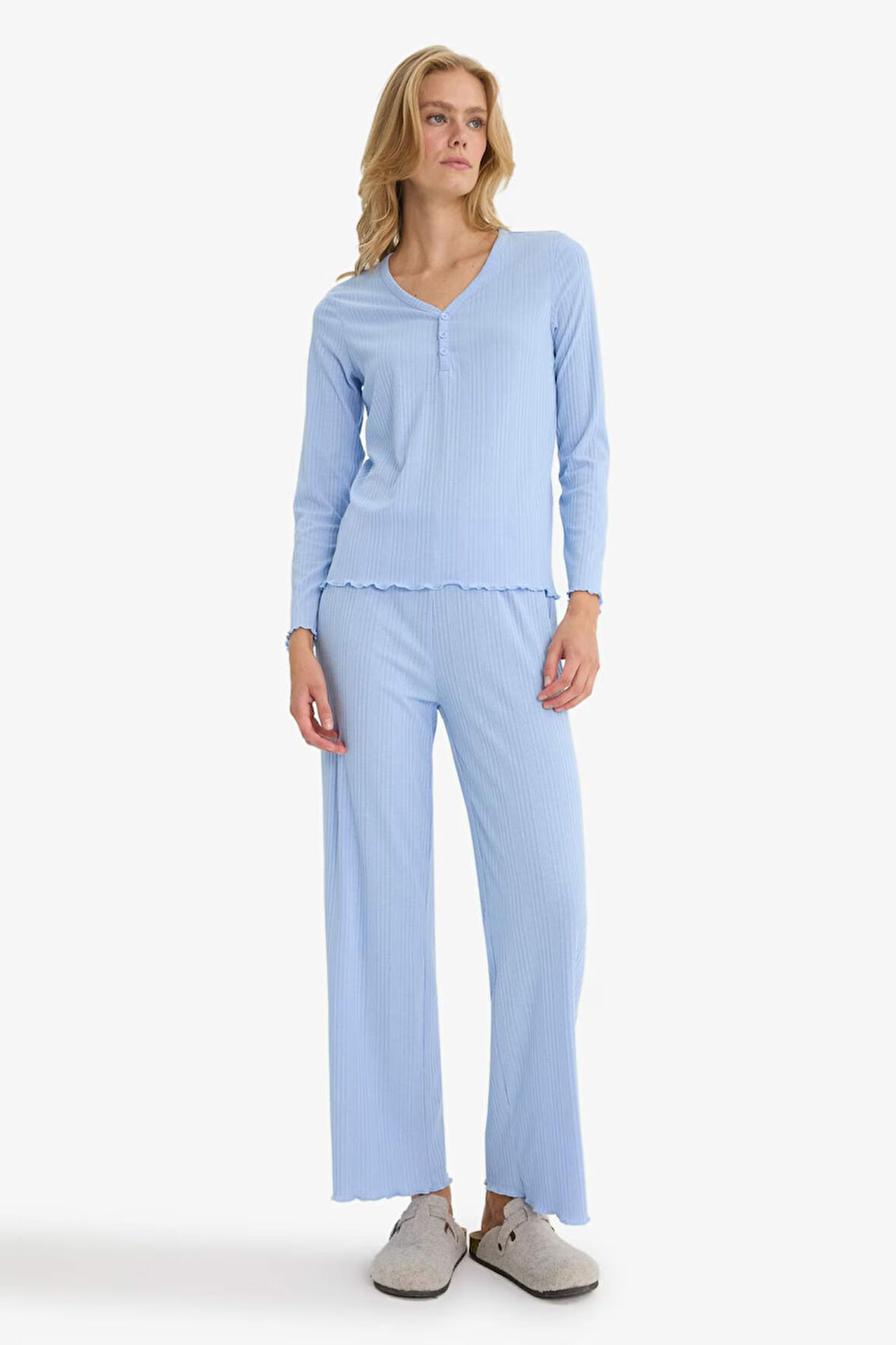 Pijama Takımı Regular Fit Ribana Uzun Kollu Üst Uzun Alt-Fall in Love 