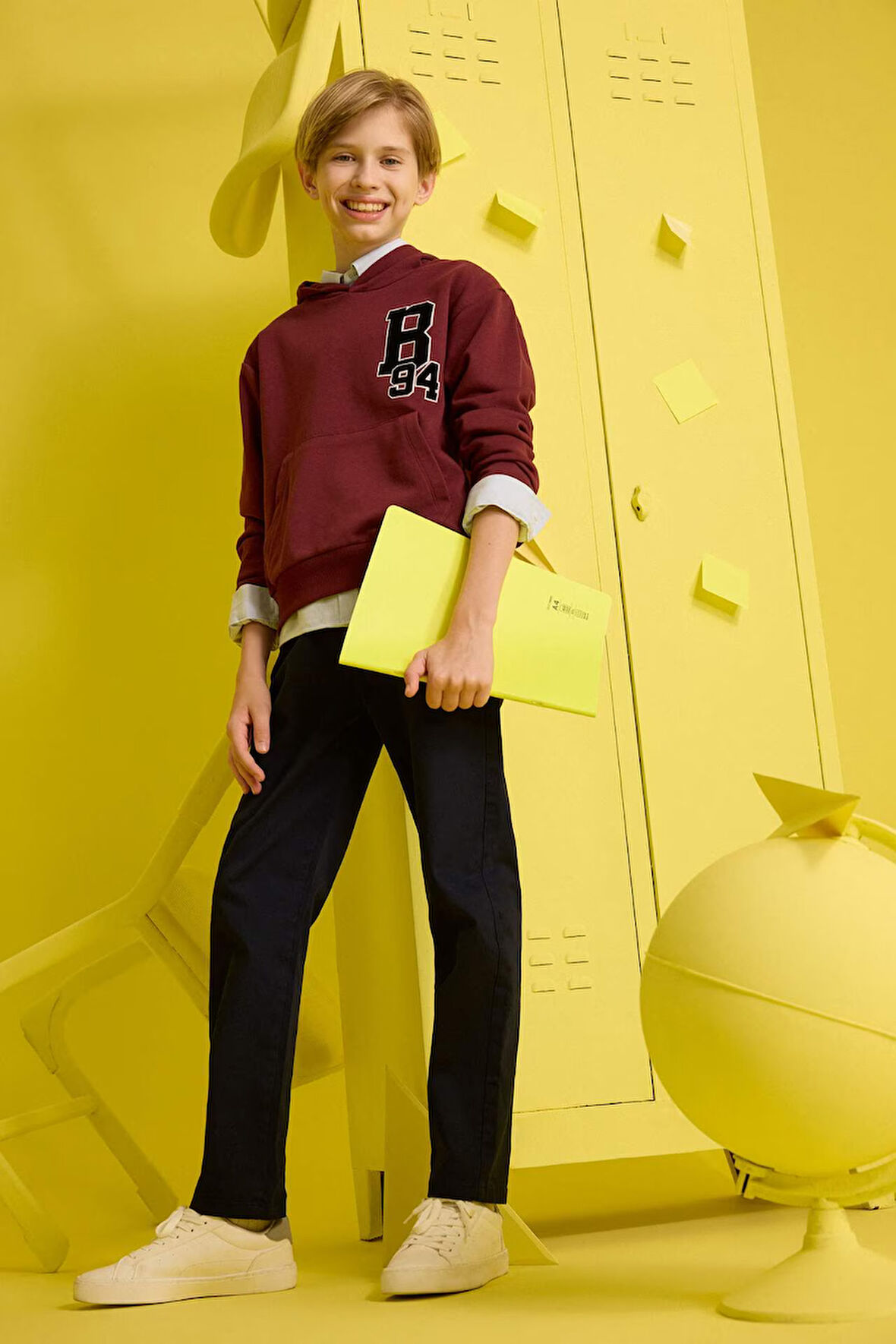 Erkek Çocuk Oversize Geniş Kalıp Kapüşonlu Okul Sweatshirt