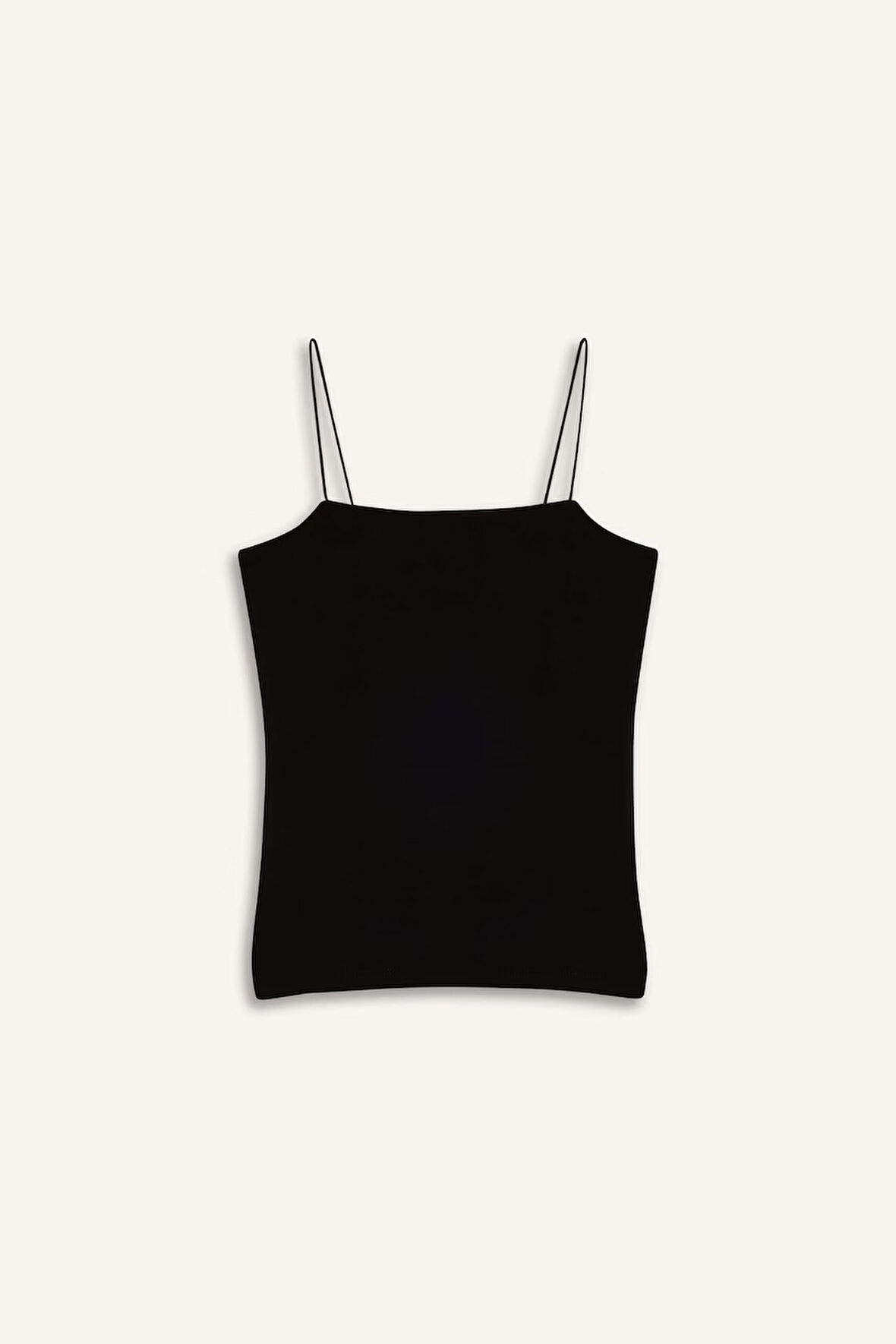 Fitted Kare Yaka Basic Düz Askılı Beyaz Atlet