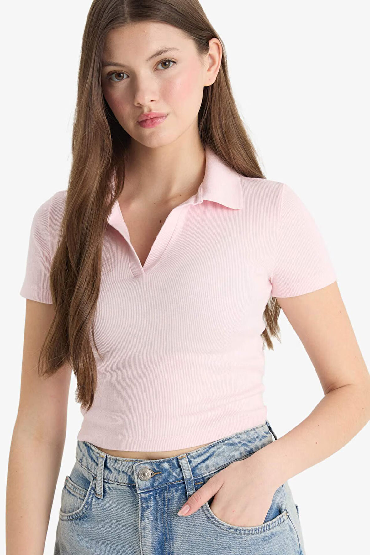 DeFacto Fitted Polo Yaka Fitilli Kaşkorse Kısa Kollu Tişört A0379AX25SMPN648