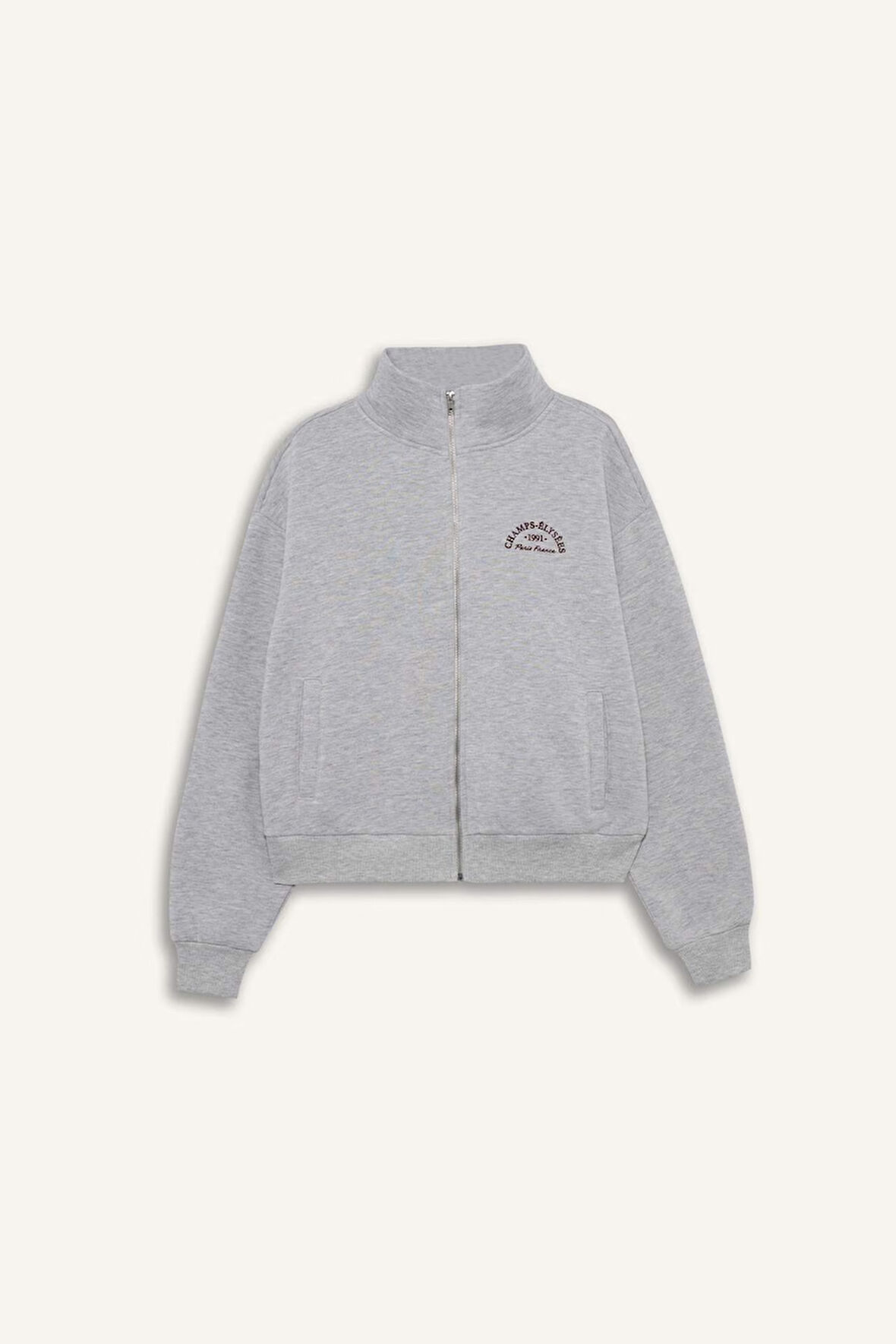 Relax Fit Yarım Balıkçı Yaka Baskılı Kalın Fermuarlı Sweatshirt 
