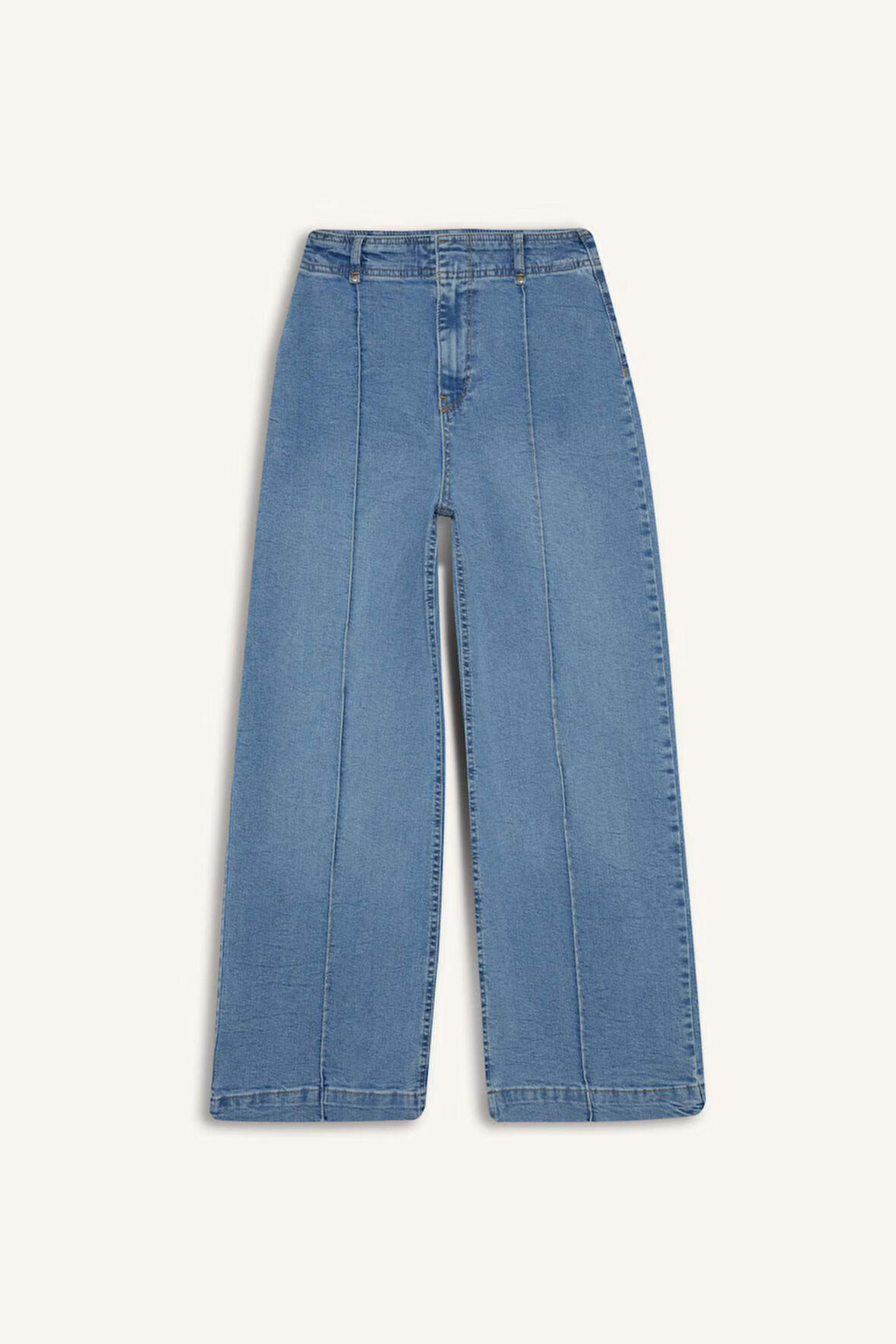 Culotte Yüksek Bel Uzun Jean Yıkamalı Pantolon