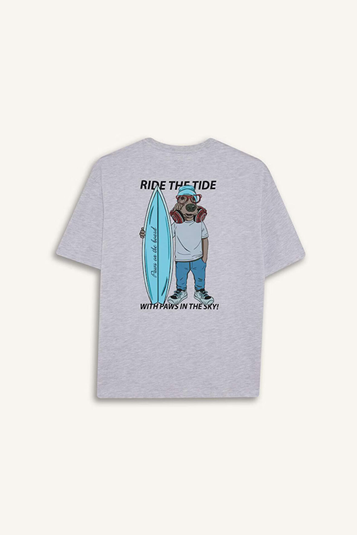 Boxy Fit Bisiklet Yaka Baskılı Kısa Kollu Tişört