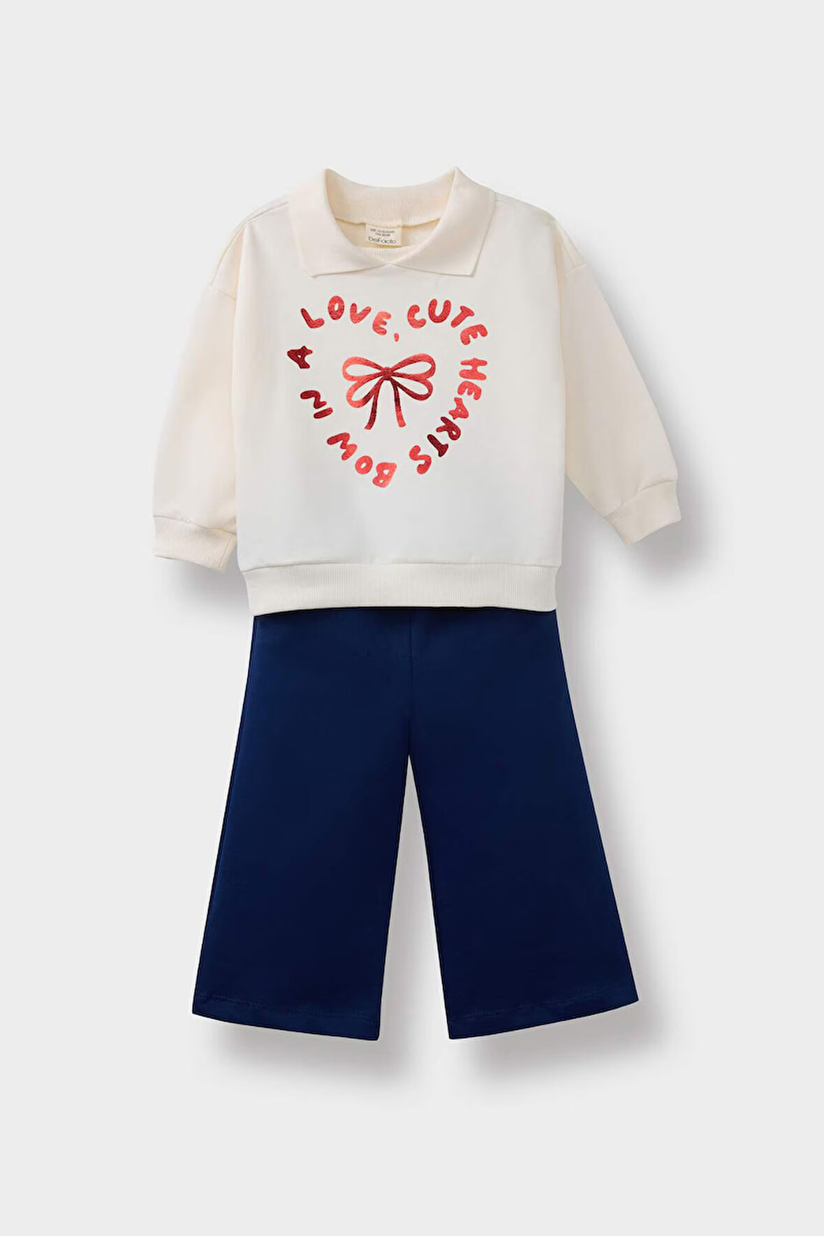 Kız Bebek 2'li Takım Baskılı İçi Yumuşak Tüylü Sweatshirt Eşofman Altı