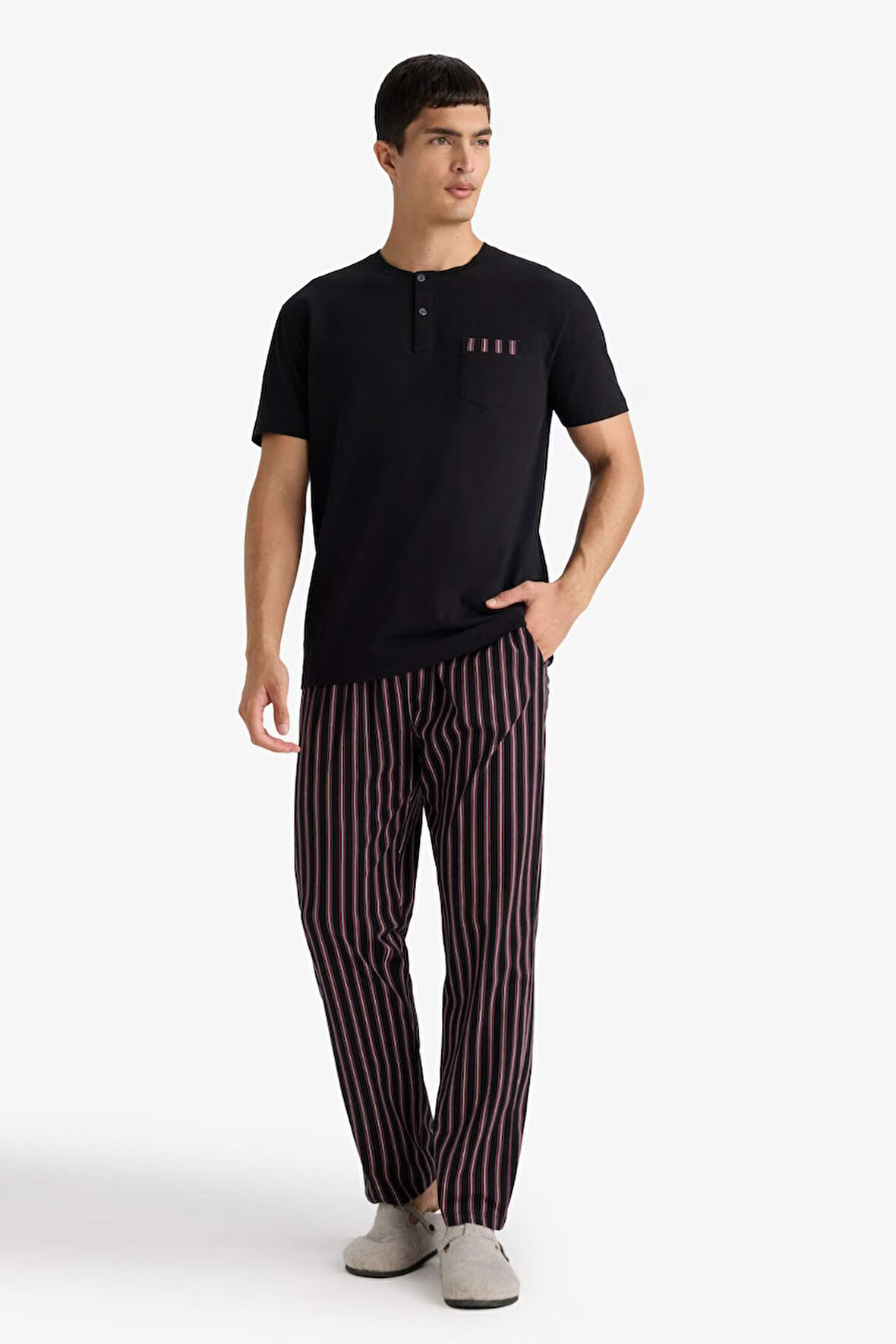 Pijama Takımı Regular Fit Kısa Kollu Üst Çizgili Uzun Alt