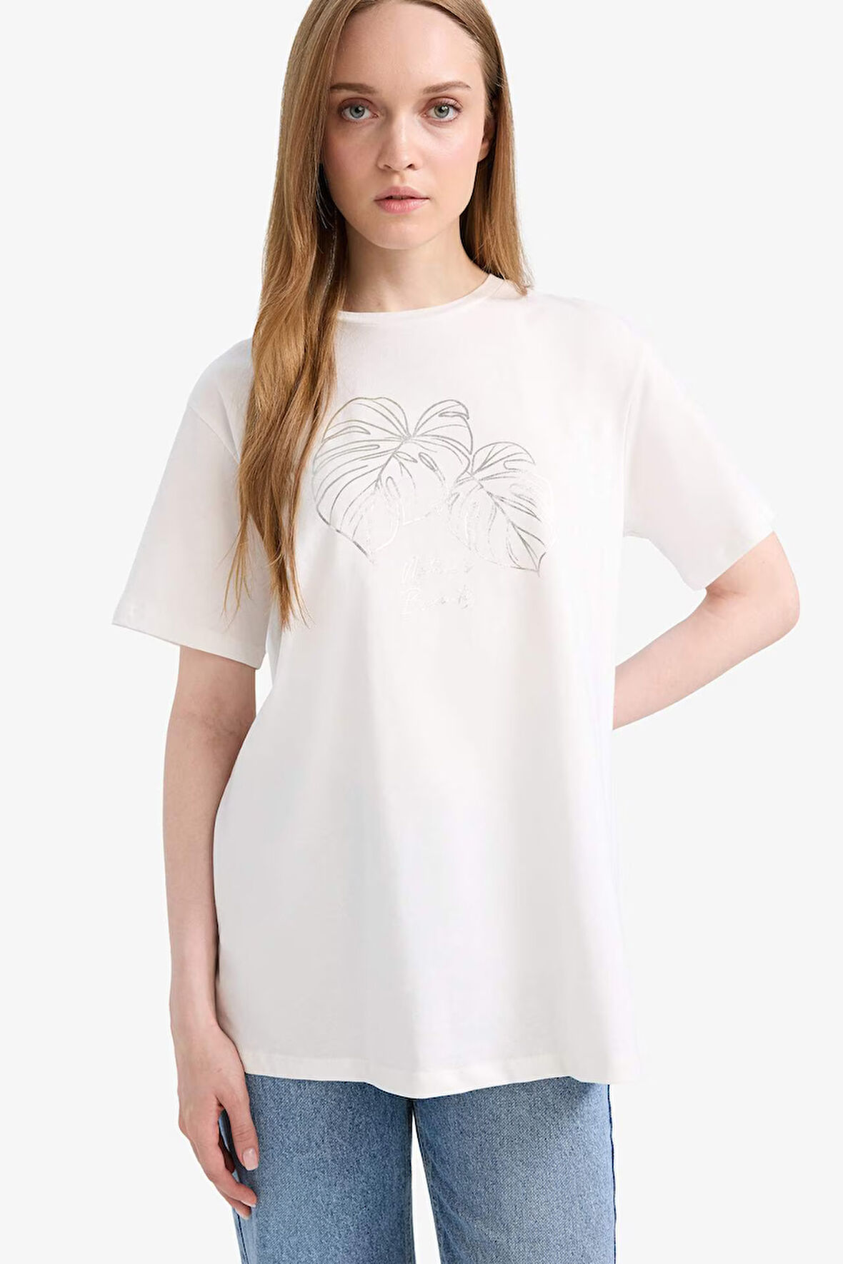 DeFacto Regular Fit Bisiklet Yaka Baskılı Kısa Kollu Tunik F5124AX25SMER105