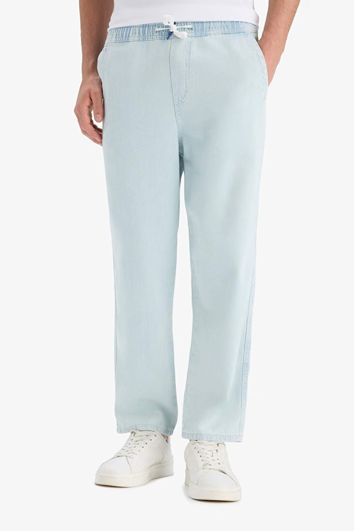 DeFacto %100 Pamuk Wide Leg Fit Geniş Kalıp Normal Bel Beli Lastikli Geniş Paça Yazlık Jean Pantolon C2045AX25SMNM63