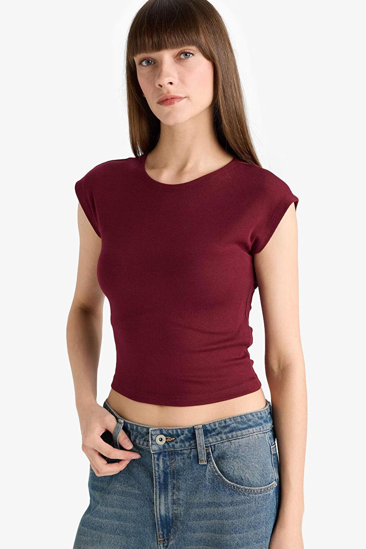 Slim Fit Dar Kesim Bisiklet Yaka Basic Düz Modal Kısa Kollu Tişört