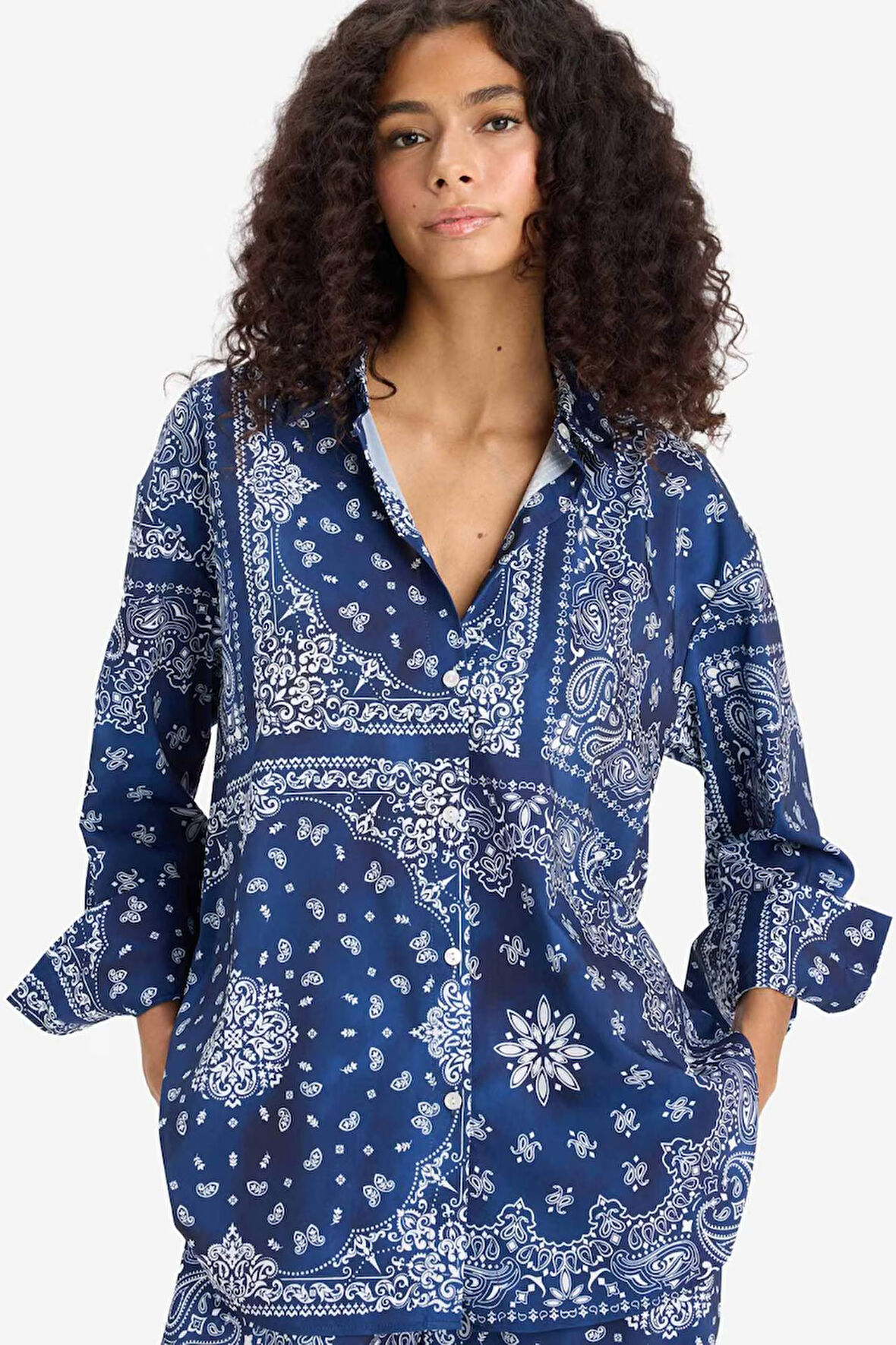 Regular Fit Şal Desenli Plaj Gömleği-Fall in Love 