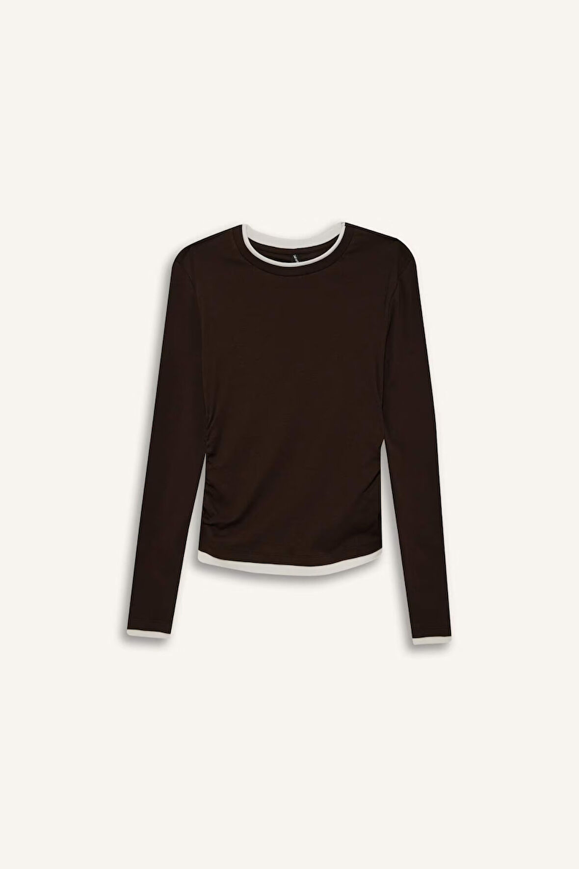 Slim Fit Dar Kesim Bisiklet Yaka Ribana Uzun Kollu Tişört