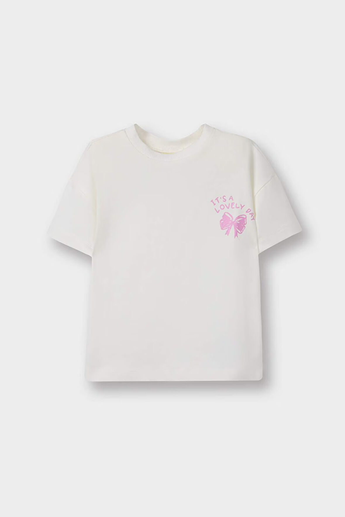 Kız Bebek Bisiklet Yaka Baskılı Kısa Kollu Tişört 