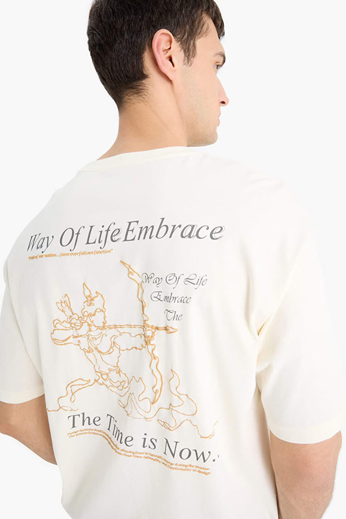 DeFacto %100 Pamuk Boxy Fit Bisiklet Yaka Sırt Baskılı Kısa Kollu Tişört F1093AX25AUER235