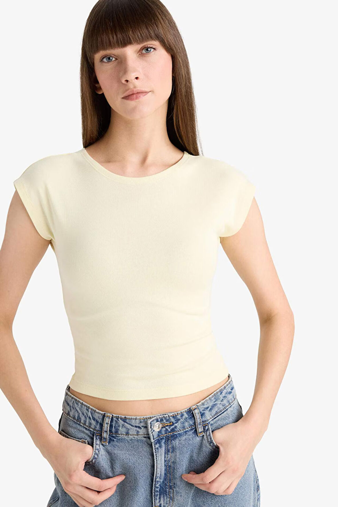 Slim Fit Dar Kesim Bisiklet Yaka Basic Düz Modal Kısa Kollu Tişört