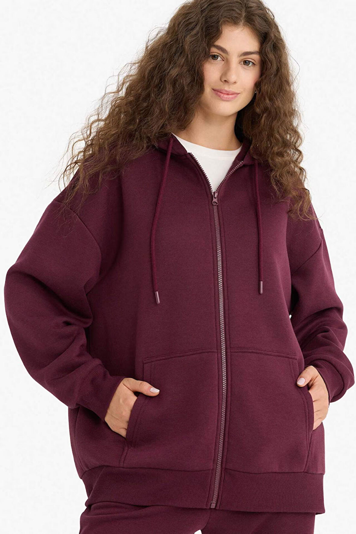 Oversize Geniş Kalıp Kapüşonlu Fermuarlı Sweatshirt