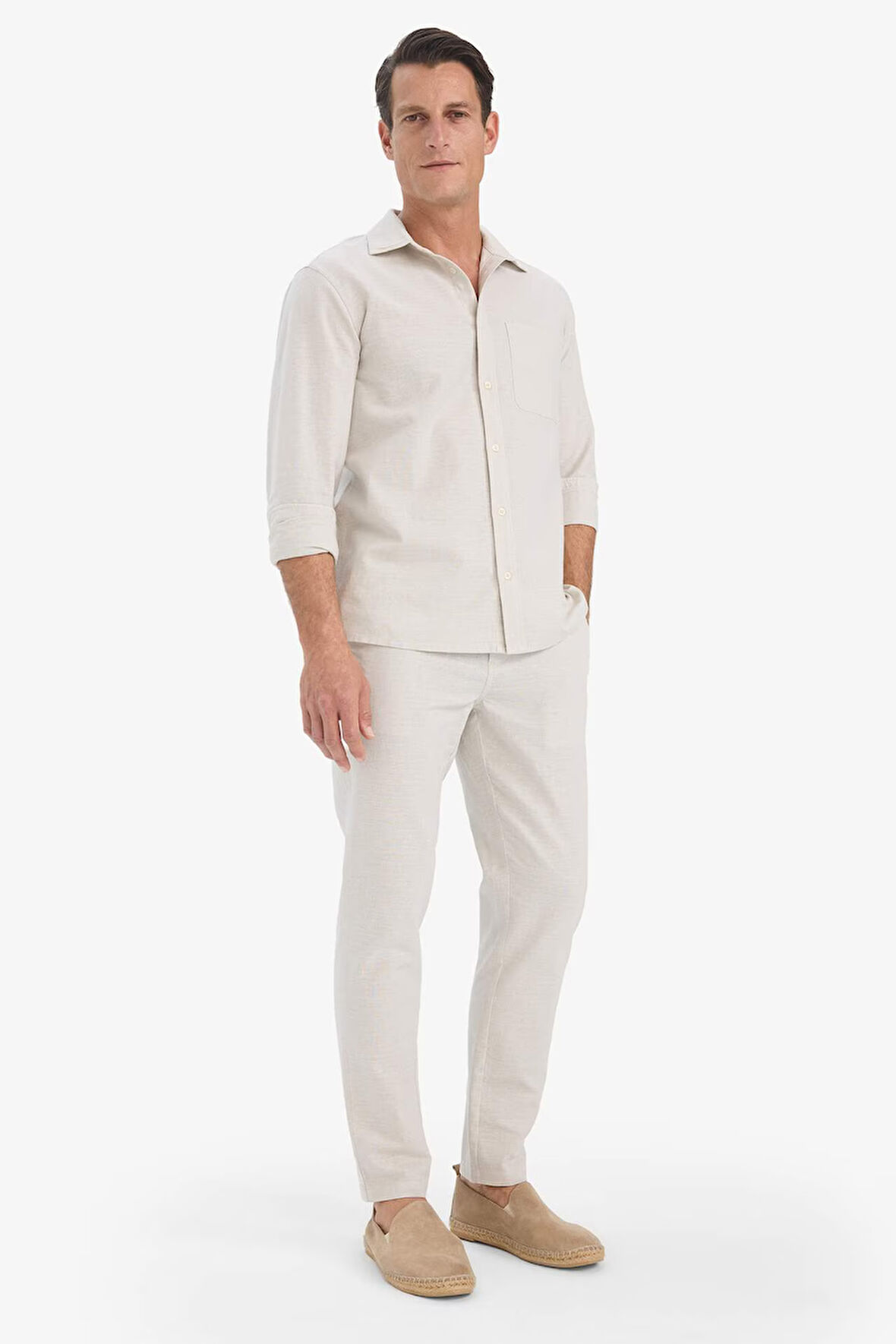 %100 Pamuk Slim Fit Beli Lastikli Keten Görünümlü Cepli Düz Paça Jogger Pantolon