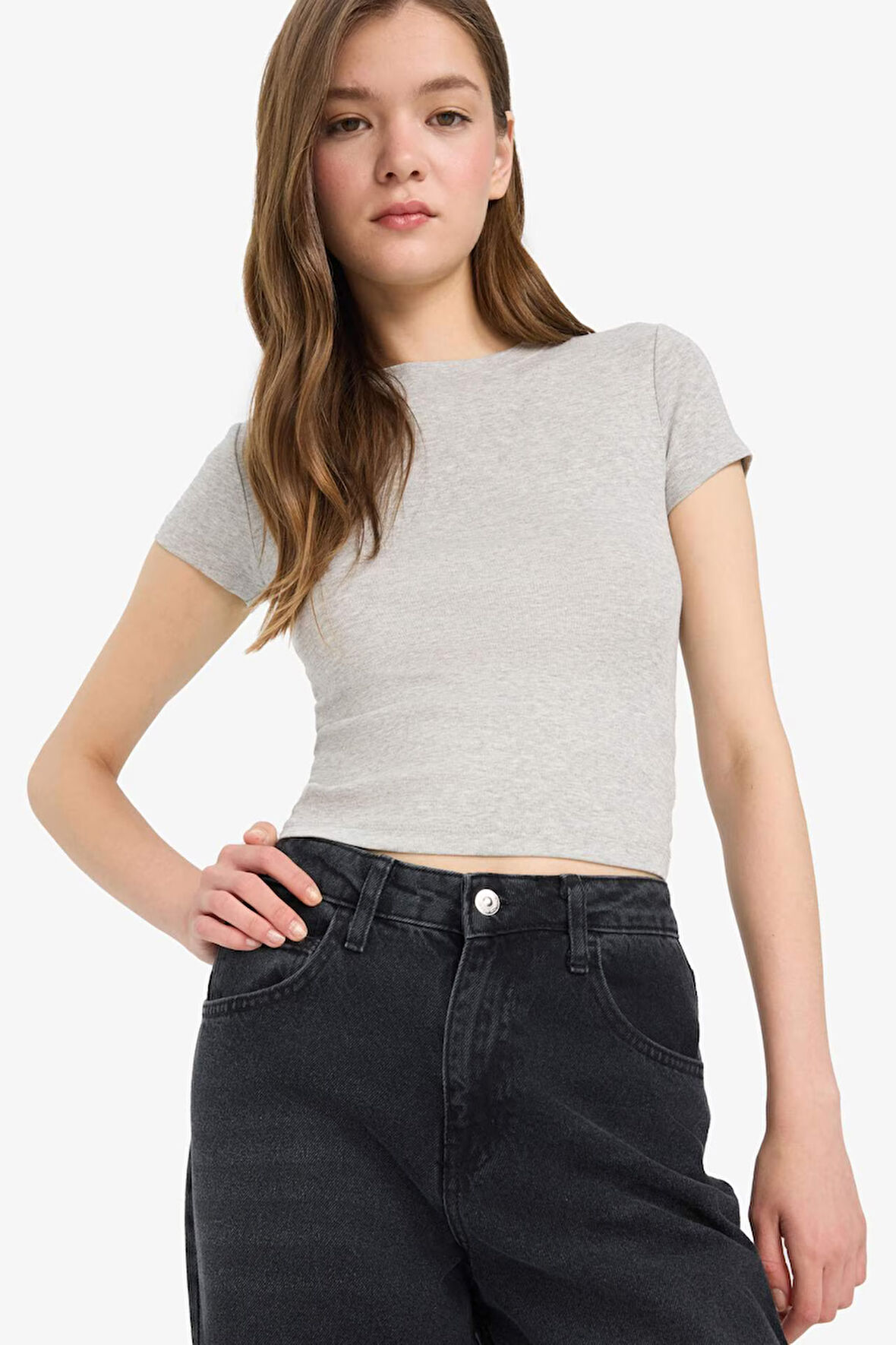 Coool Fitted Bisiklet Yaka Ribana Kısa Kollu Tişört