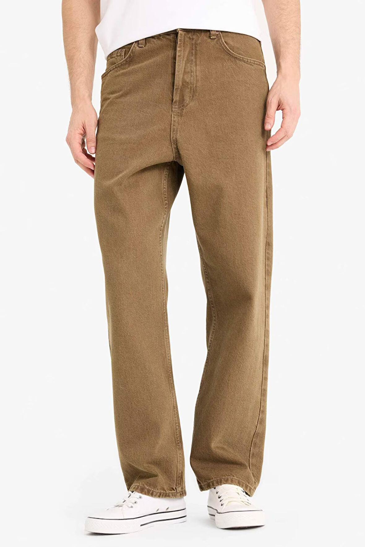 %100 Pamuk Baggy Fit Düz Paça Pamuklu Pantolon