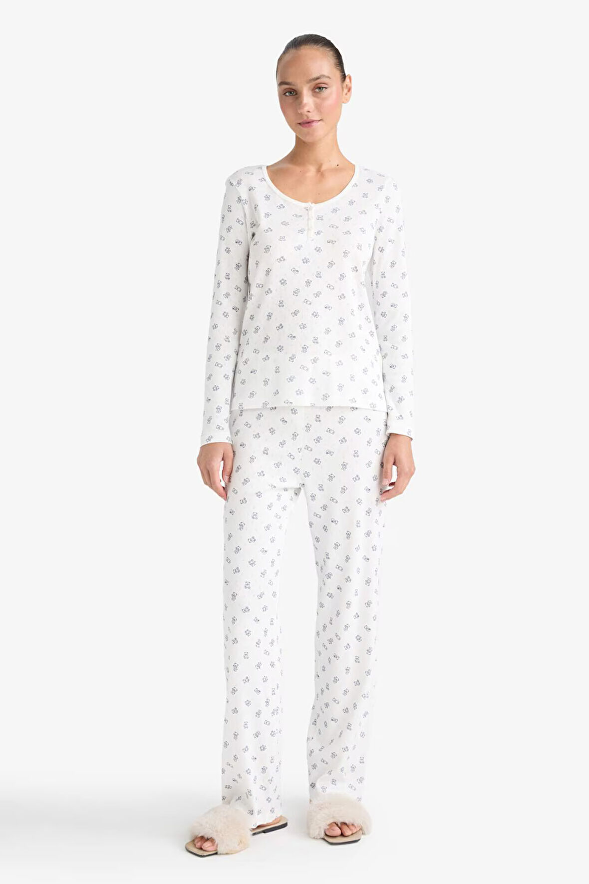 Pijama Takımı Desenli Uızun Kollu Üst Uzun Alt-Fall in Love