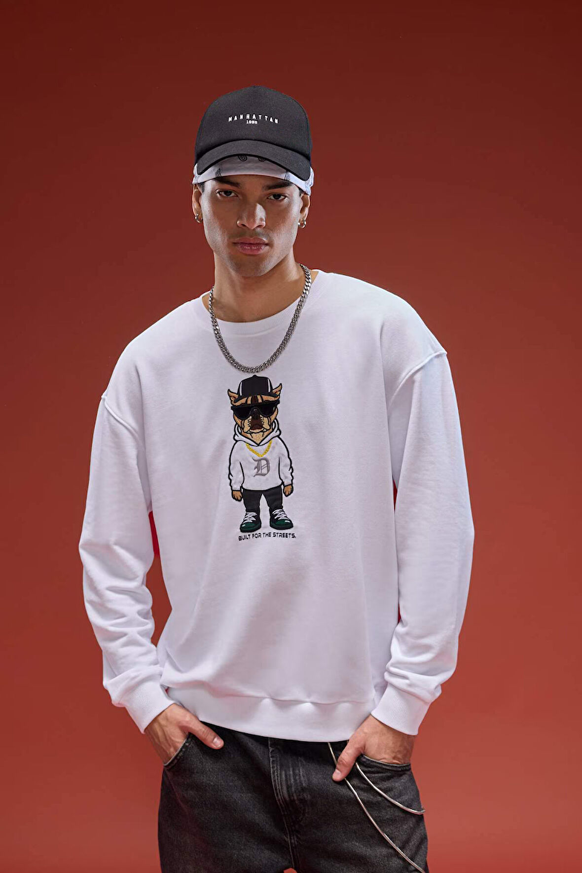 Boxy Fit Bisiklet Yaka Baskılı Sweatshirt