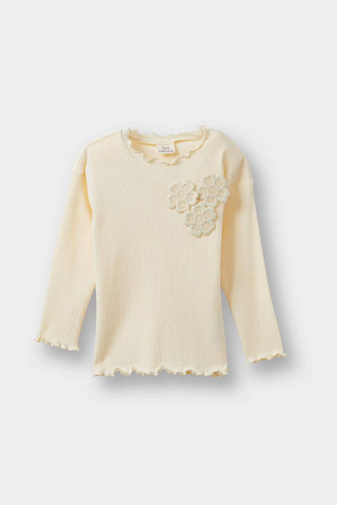 Kız Bebek Standart Fit Çiçekli Fitilli Kaşkorse Uzun Kollu Tişört