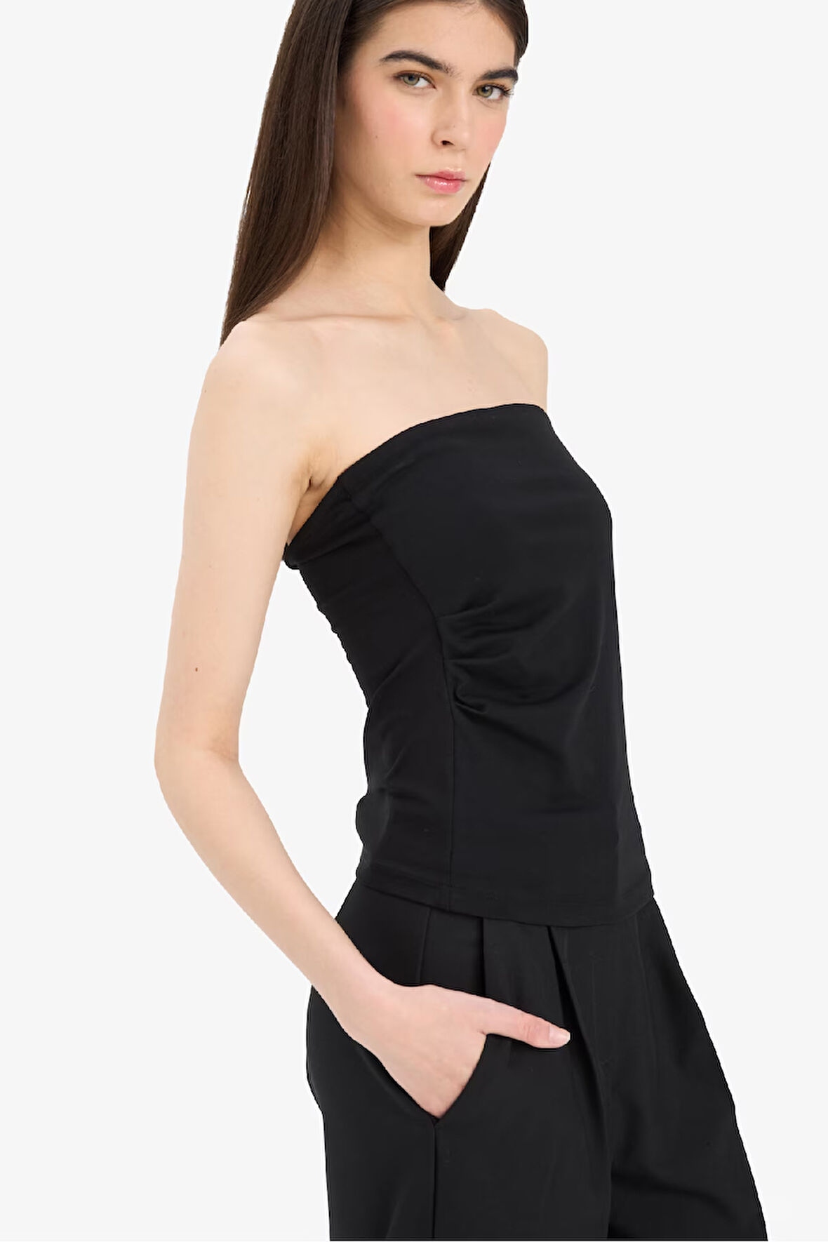 DeFacto Slim Fit Dar Kesim Straplez Siyah Bluz F4425AX25SMBK81